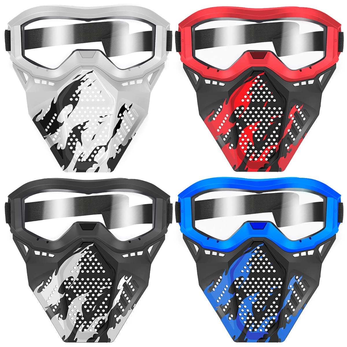 4 Pack Tactical Mask for Kids, Safety Goggles Compatible with Nerf Rival, Apollo, Zeus, Khaos, Atlas, & Artemis Blasters Age 8+ Years Old