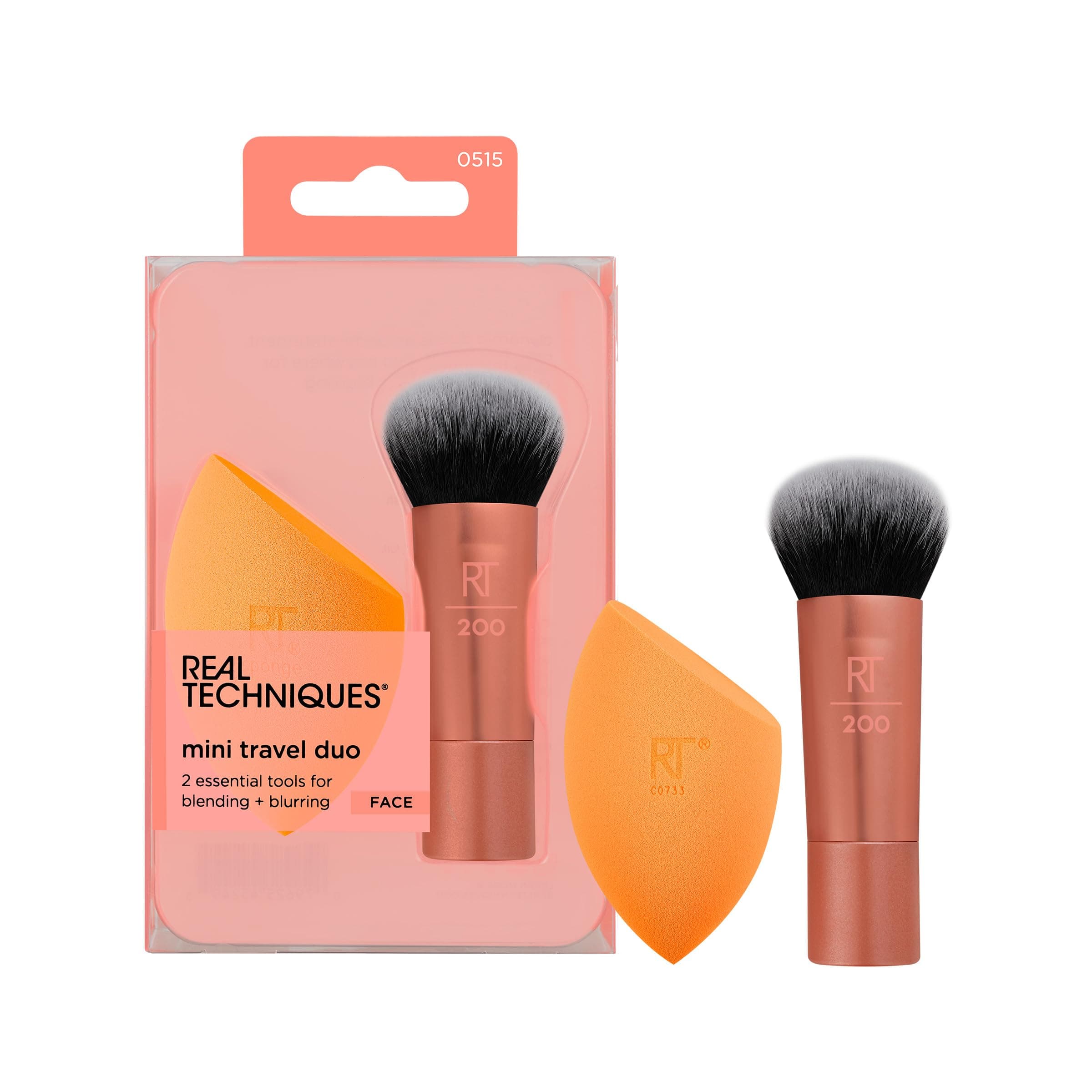 REAL TECHNIQUES Mini Travel Duo, 2 Piece Set: Multi, Dome-shaped, Synthetic, Cruelty Free, Vegan Makeup Brush Set