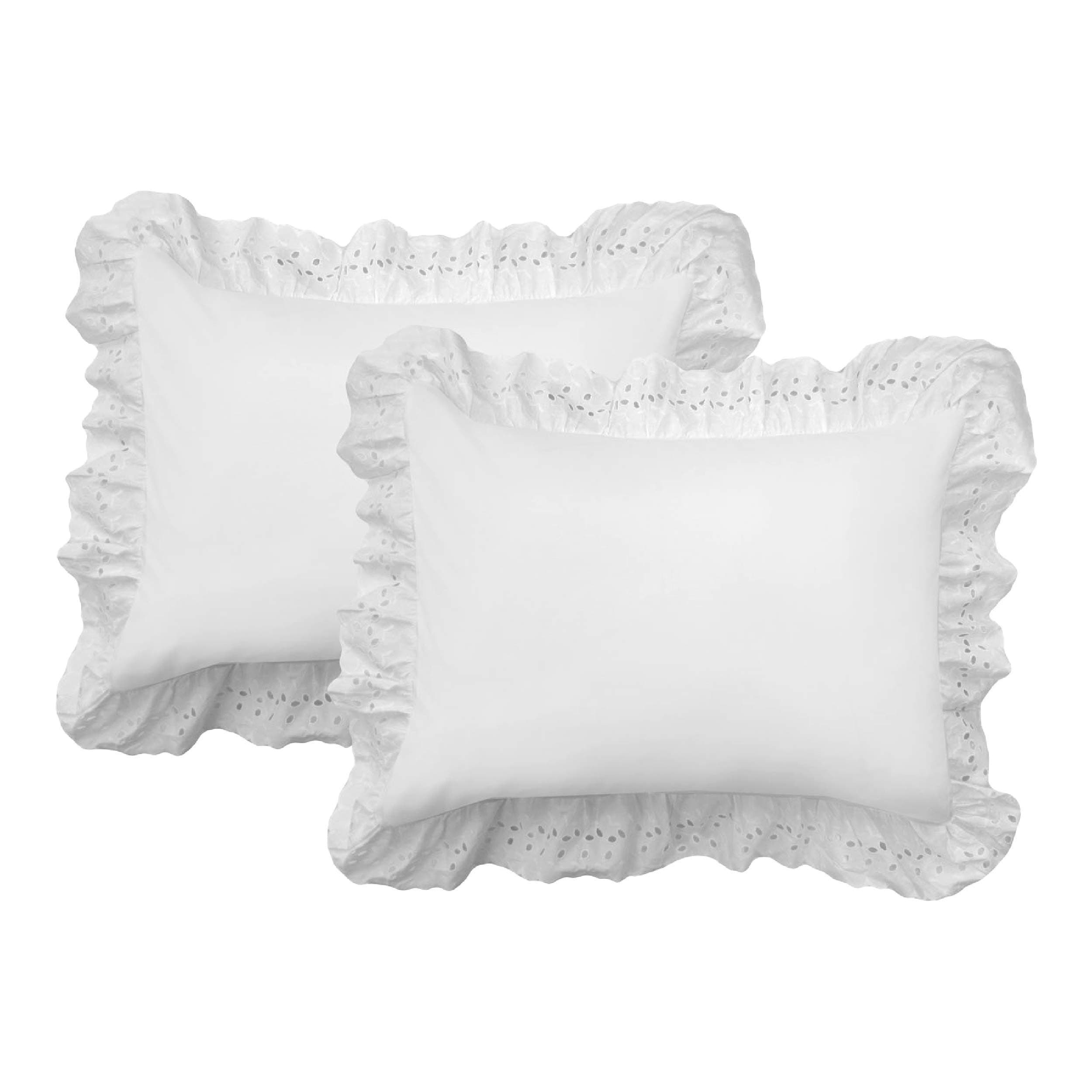 FRESH IDEAS Eyelet Shams Set, 2-Pack, Cotton, White, King