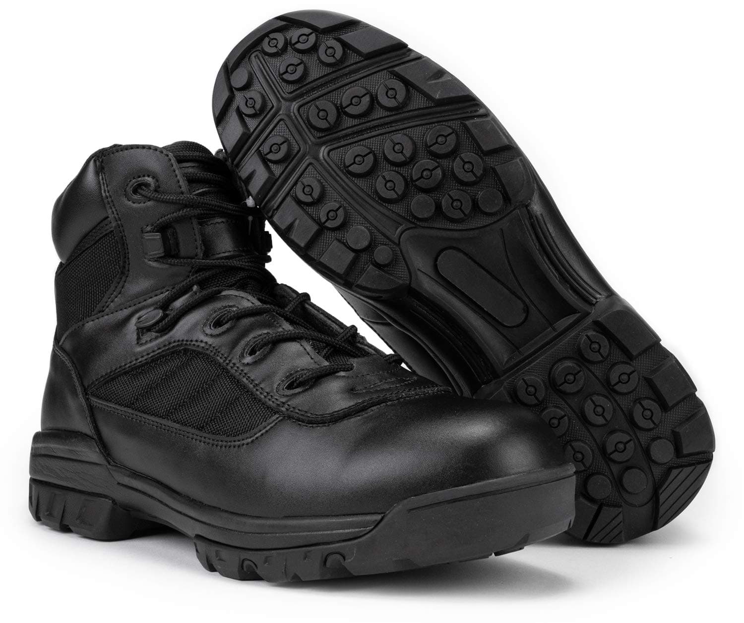 Men's Black Military Tactical Work Boots, CoolMax Lining Side Zipper Leather Motorcycle Slip-Resistant Ankle Hiking & Combat Boots