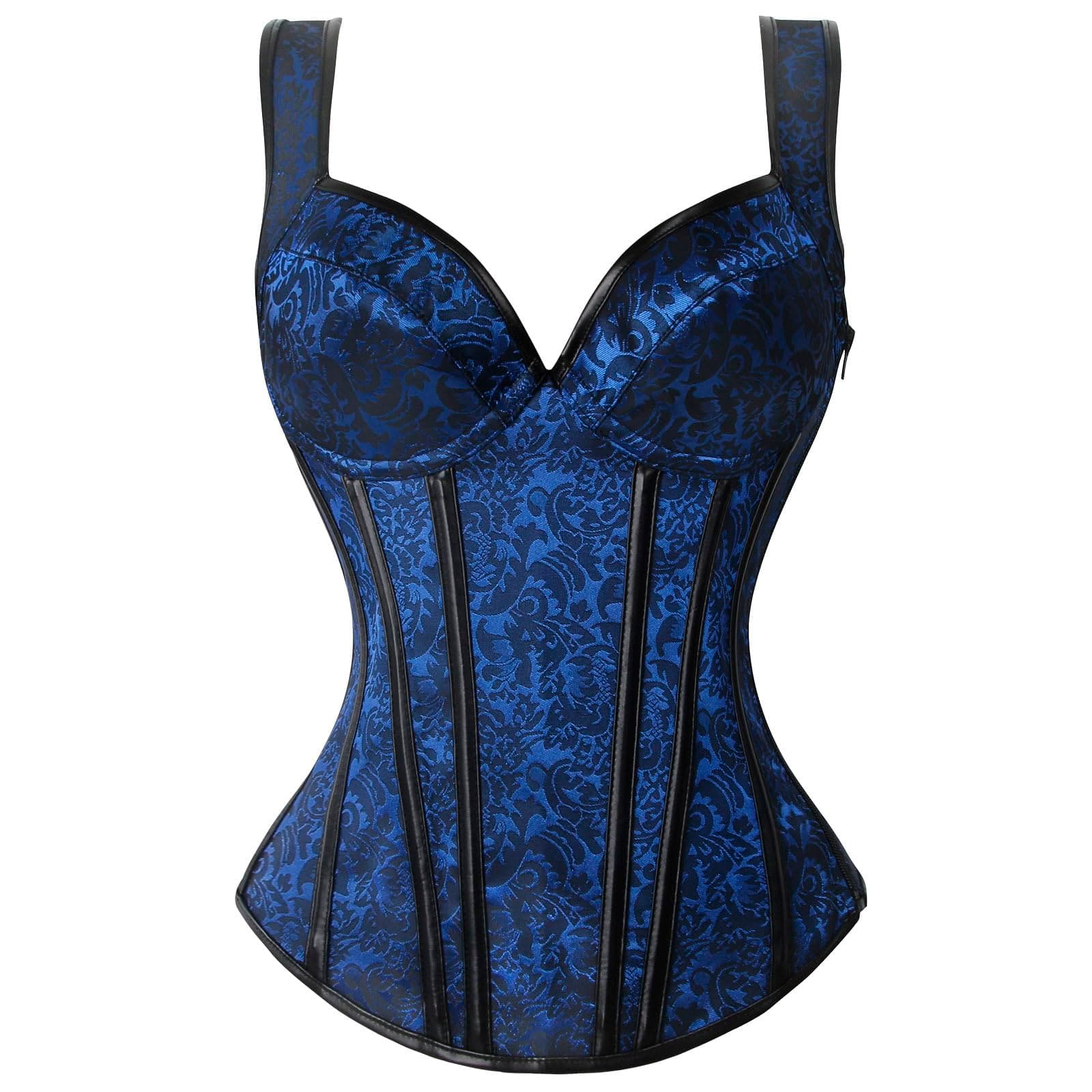 Women's Gothic Jacquard Shoulder Straps Tank Overbust Corset Bustiers