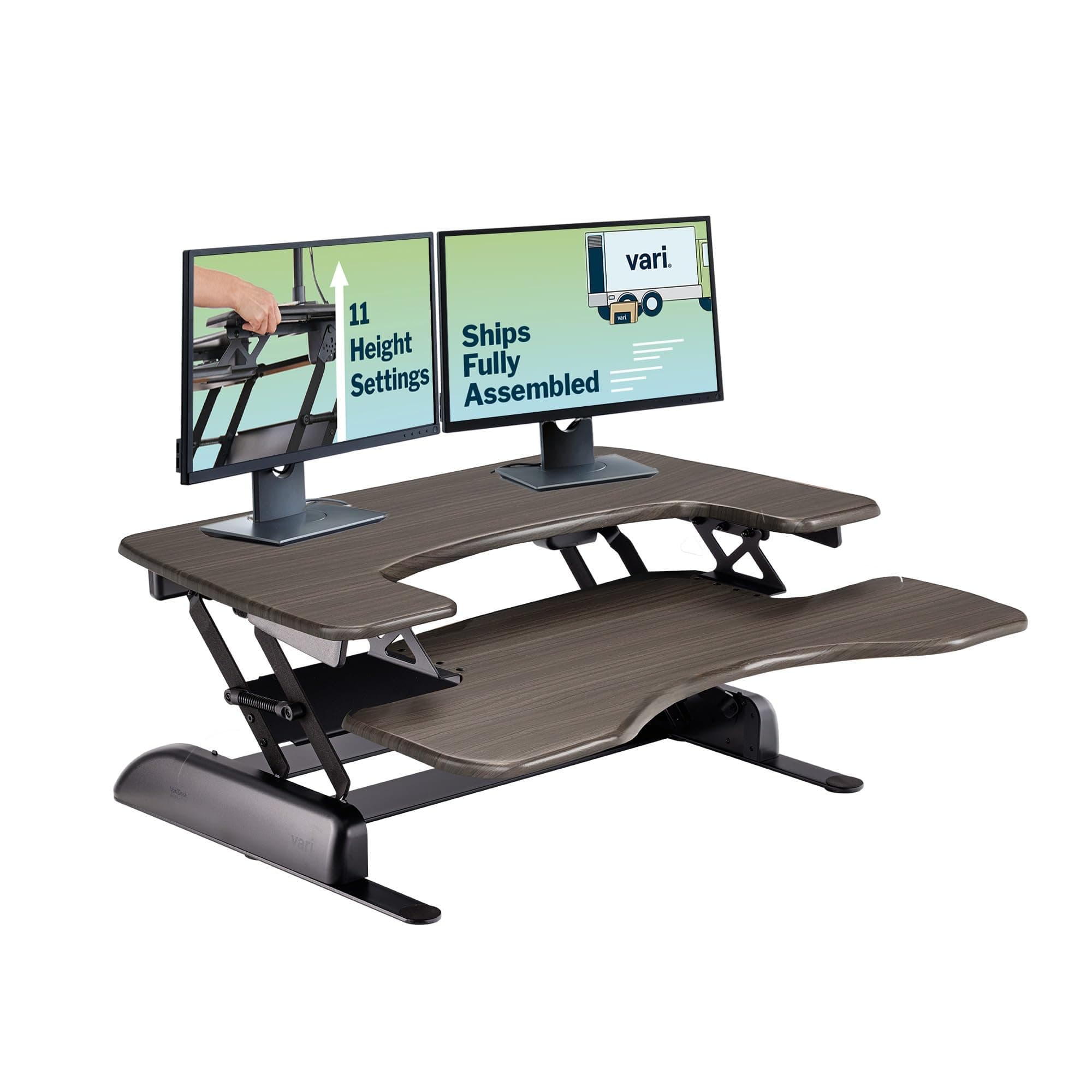 Varidesk Pro Plus 36 Standing Desk Converter for Home Office – 11 Height Settings + Spring-Loader Lift, 2 Tier Design with Keyboard Tray, Fits Tables 26.5" Deep – Fully Assembled (Espresso)
