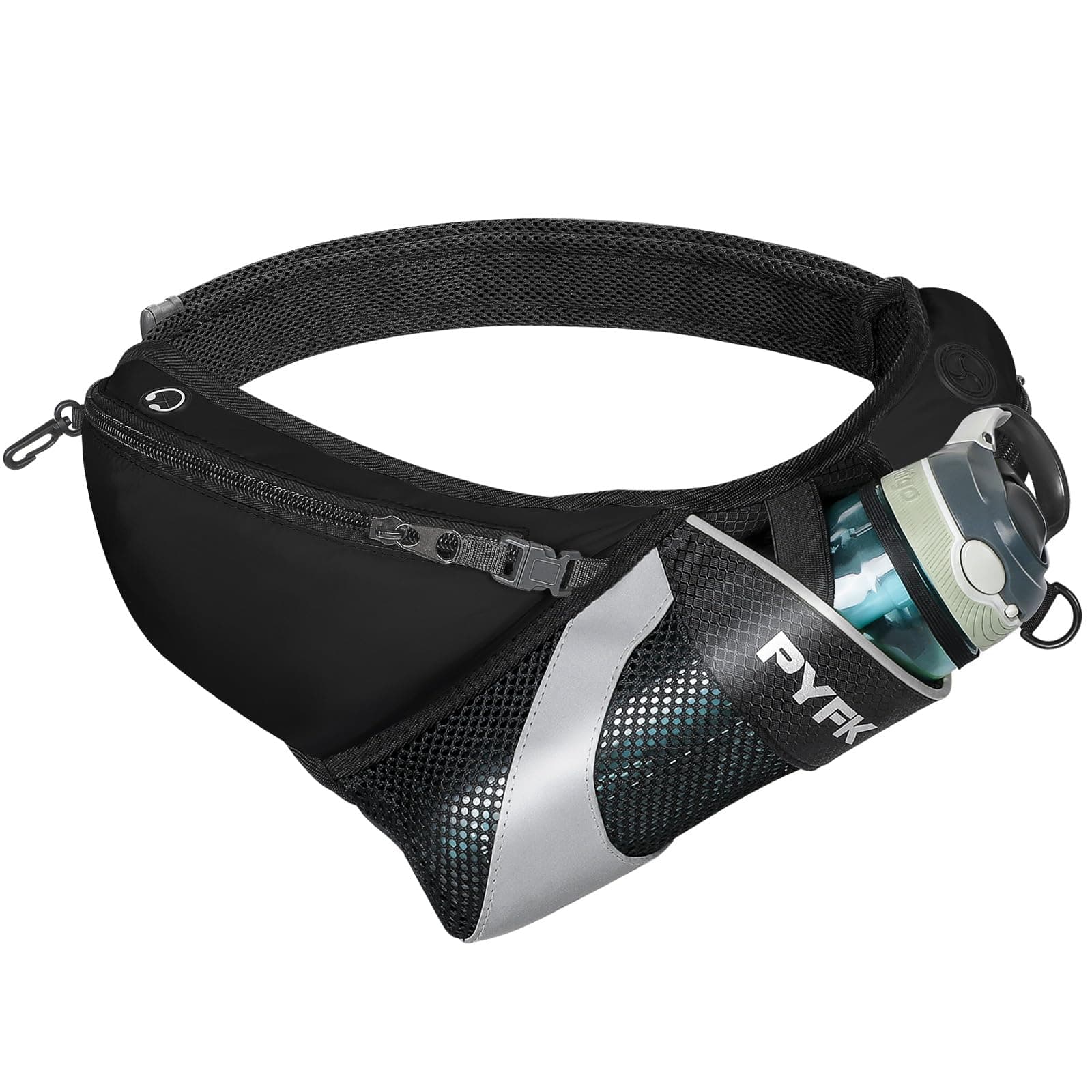 PYFK Running Belt Hydration Waist Pack with Water Bottle Holder for Men Women Waist Pouch Fanny Bag Reflective