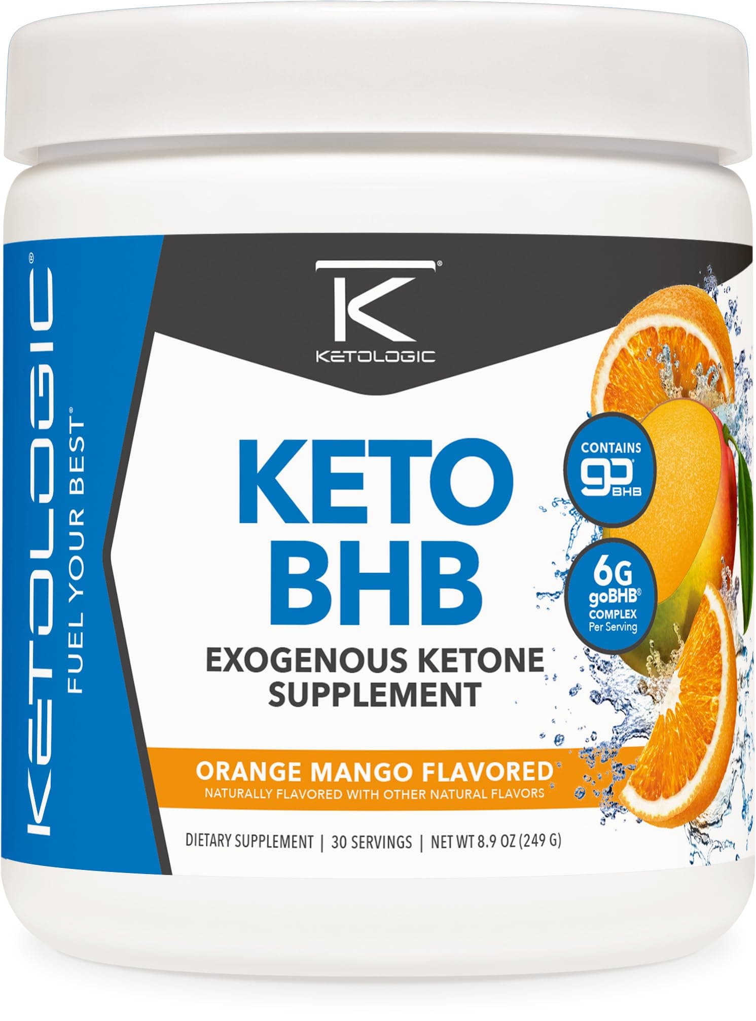 Ketologic Keto BHB (Orange Mango Flavor) 30 Servings - Exogenous Ketone Supplement with goBHB, Beta-Hydroxybutyrate Salts