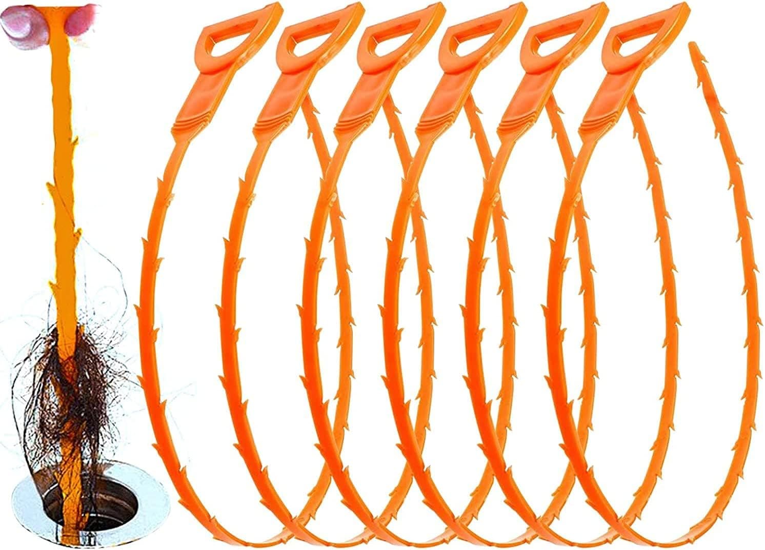 Huryfox Drain Clog Remover Tool- 6 Pack 20 Inch Length Drain Cleaner Sticks for Sink, Pipe and Tub - Plumbing unclogger Tool for Clogged Drains in Shower, Hair Catcher for bathroom, kitchen, Bathtub