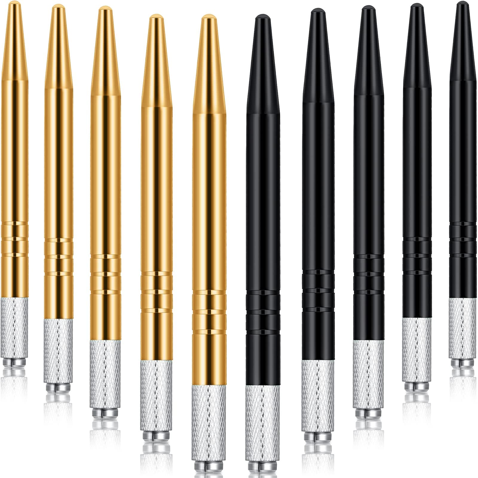10 Pieces Microblading Pens Manual Eyebrow Microblade Pens Aluminum Hand Tools Light Manual Holder for Makeup Supplies Salons,2 Colors(Gold, Black)