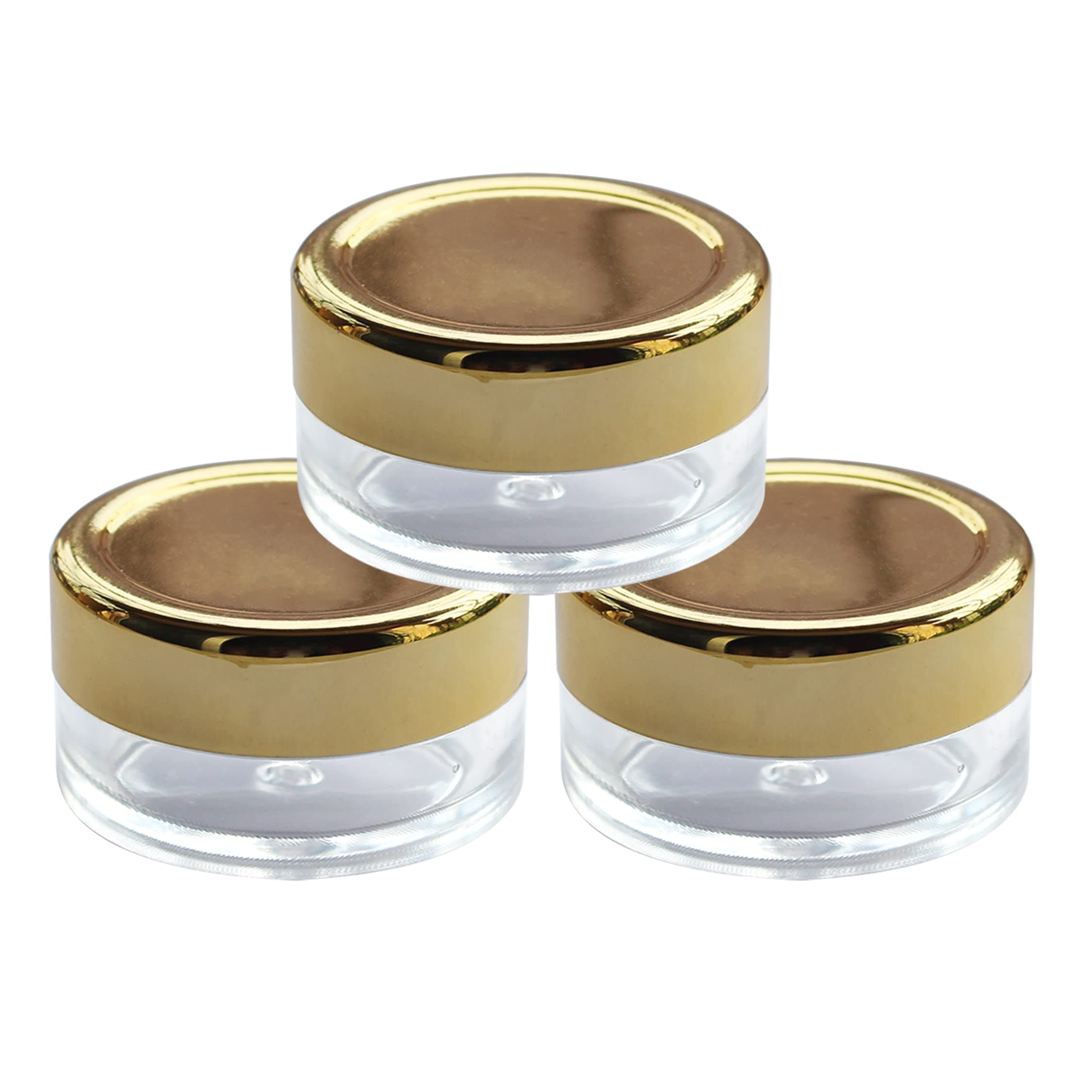 nsb herbals 8 Gm Empty Acrylic San Jar Transparent/Clear Cosmetic Container With Gold Lid And Inner Lids For Lip Balms, Eyeshadow, Makeup And Diy Beauty Products (Pack Of 3), 8 milliliter