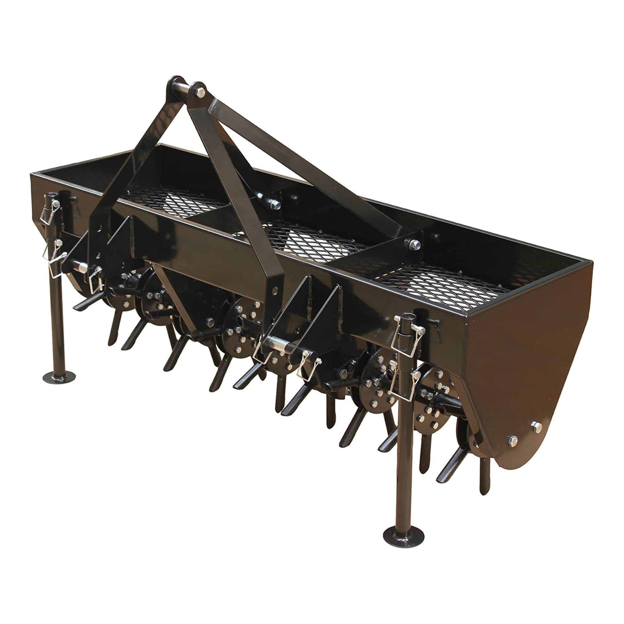 Field Tuff 60" 3-Point Plug Aerator with 66 Coring Plugs, Heavy-Duty Weight Tray, and Retractable Feet, Fits Category 0 and 1 Tractors, Black