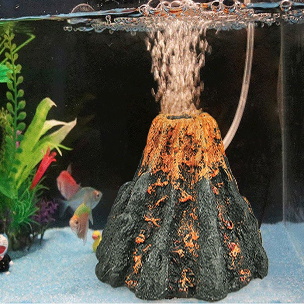 Wffo Aquarium Volcano Shape & Air Bubble Stone Oxygen Pump Fish Tank Ornament Decor (Multicolor)