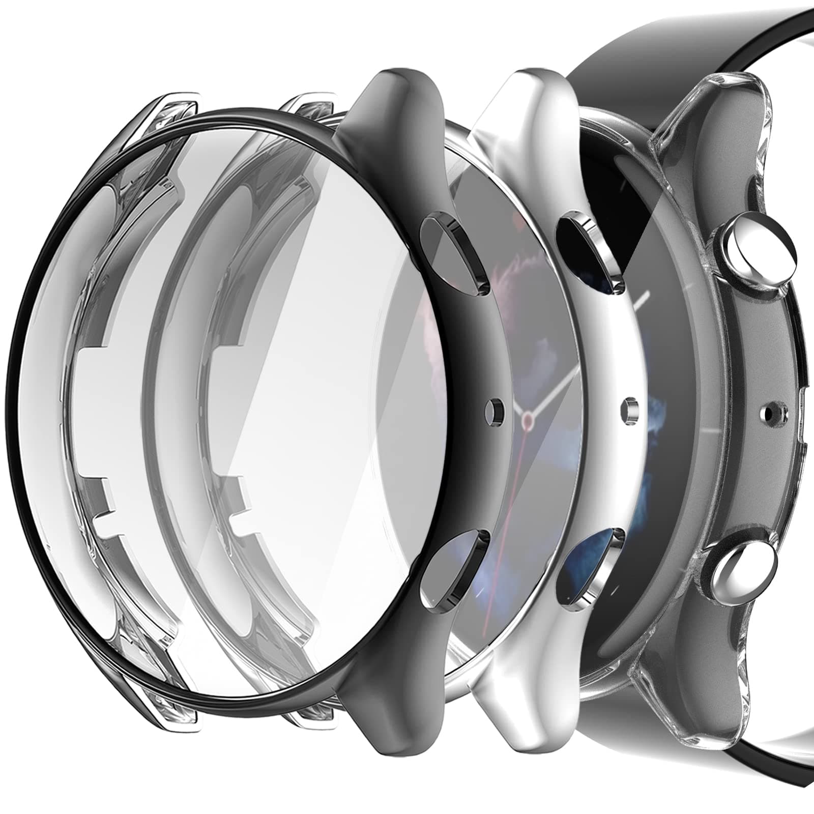 Case Compatible with Amazfit GTR 3 & GTR 3 Pro Screen Protector - Soft TPU Scratch Resistant Full Cover for Smartwatch (Not GTR 2) - Accessories in Black/Silver/Clear