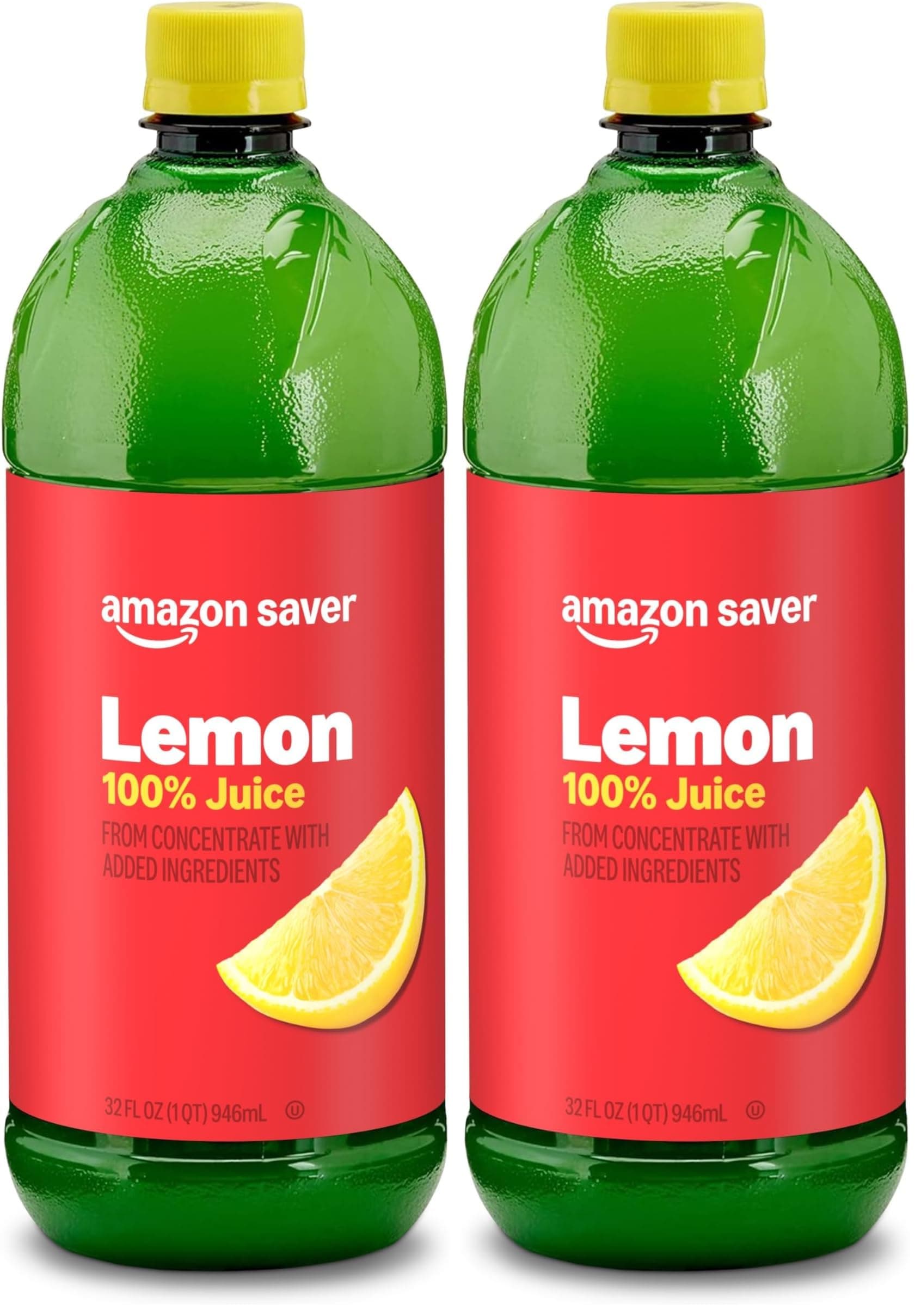 Amazon Brand - Happy Belly 100% Lemon Juice, 32 fl oz Bottle (Pack of 2)