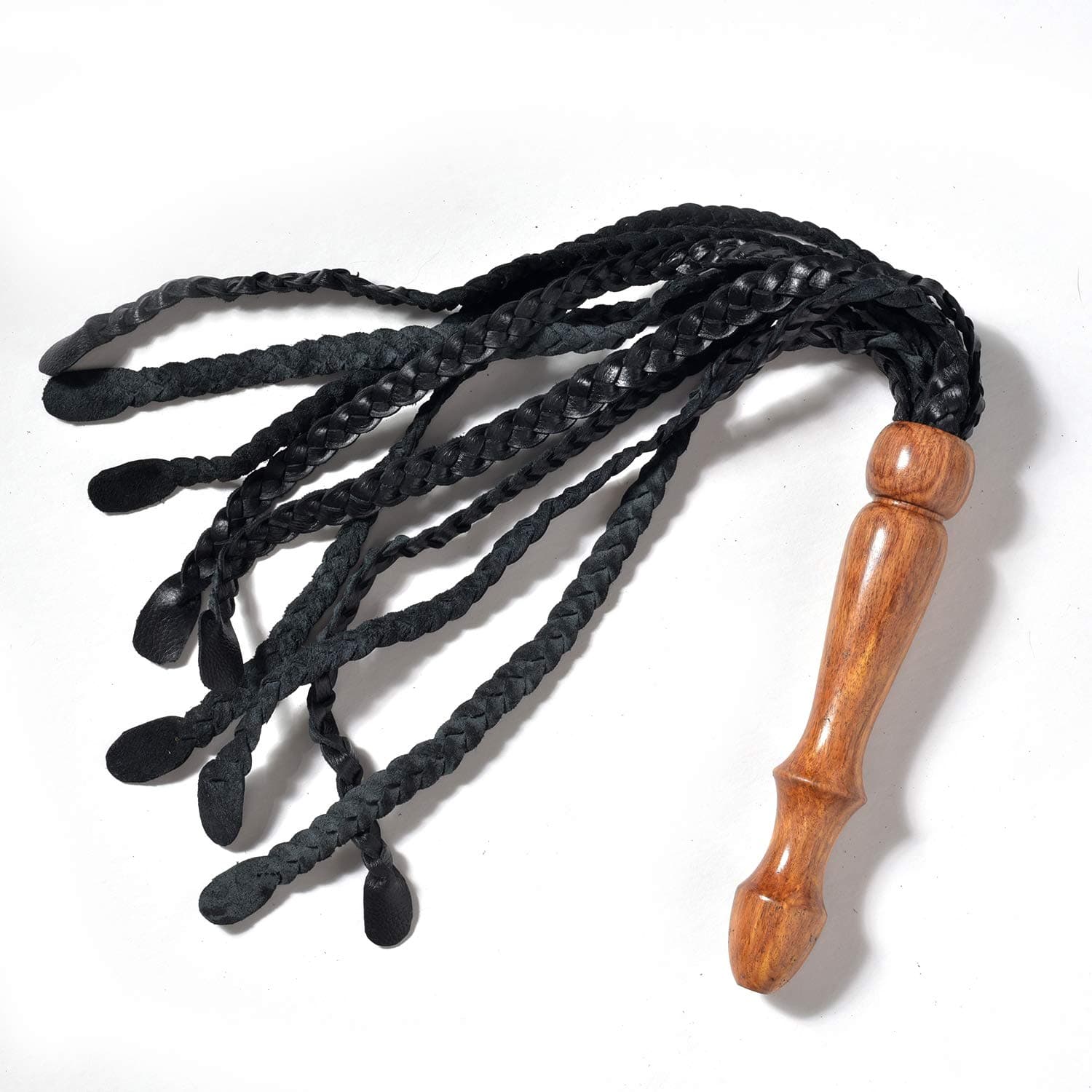 Wood Handle Genuine Leather Flogger 09 Braided Tails