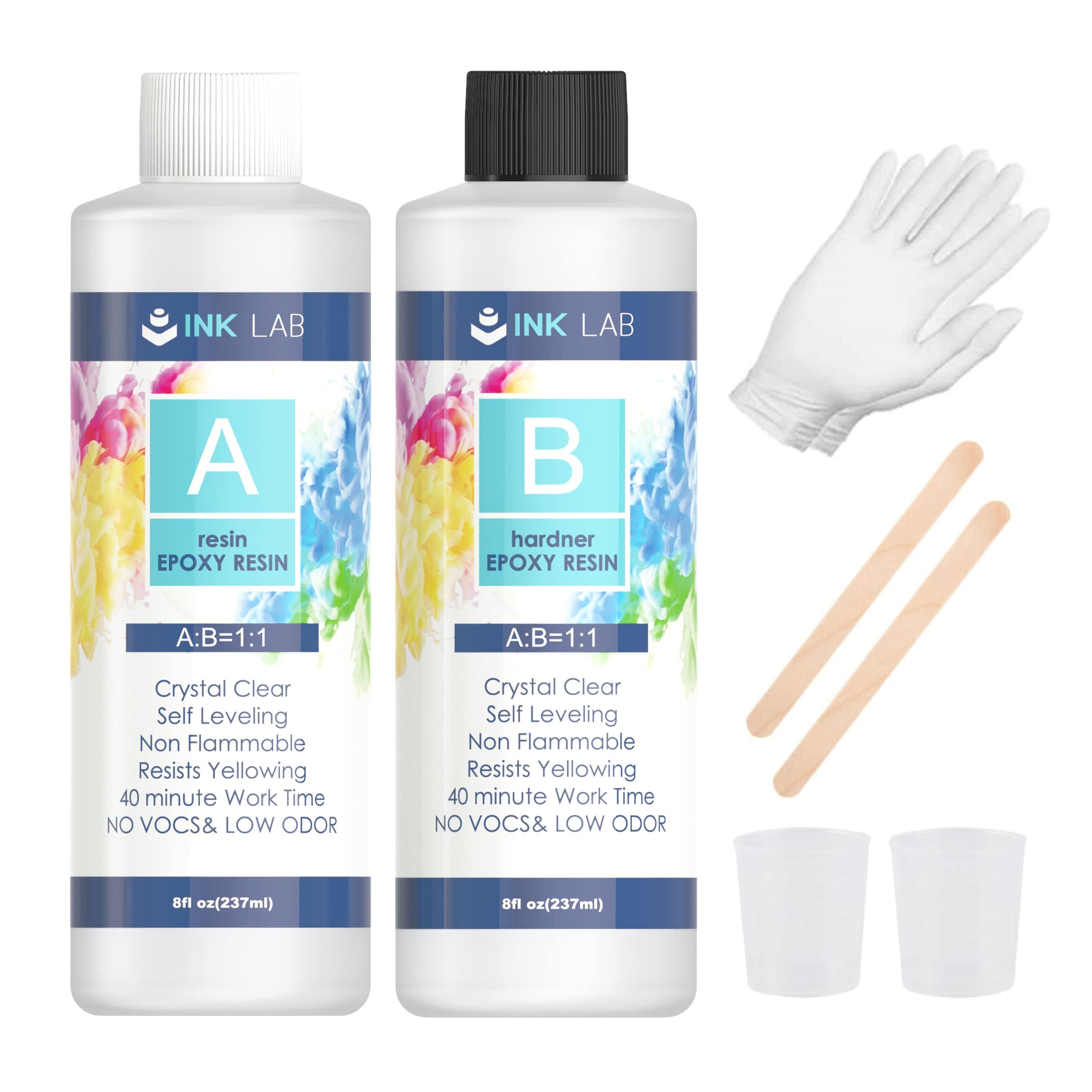 INK LAB Epoxy Resin Kit 474ml/16oz Clear Crystal Resin Casting Kits 1:1 Ratio Clear Resin Kit Non Toxic for Beginners Crafts DIY Jewelry Making Art River Tables