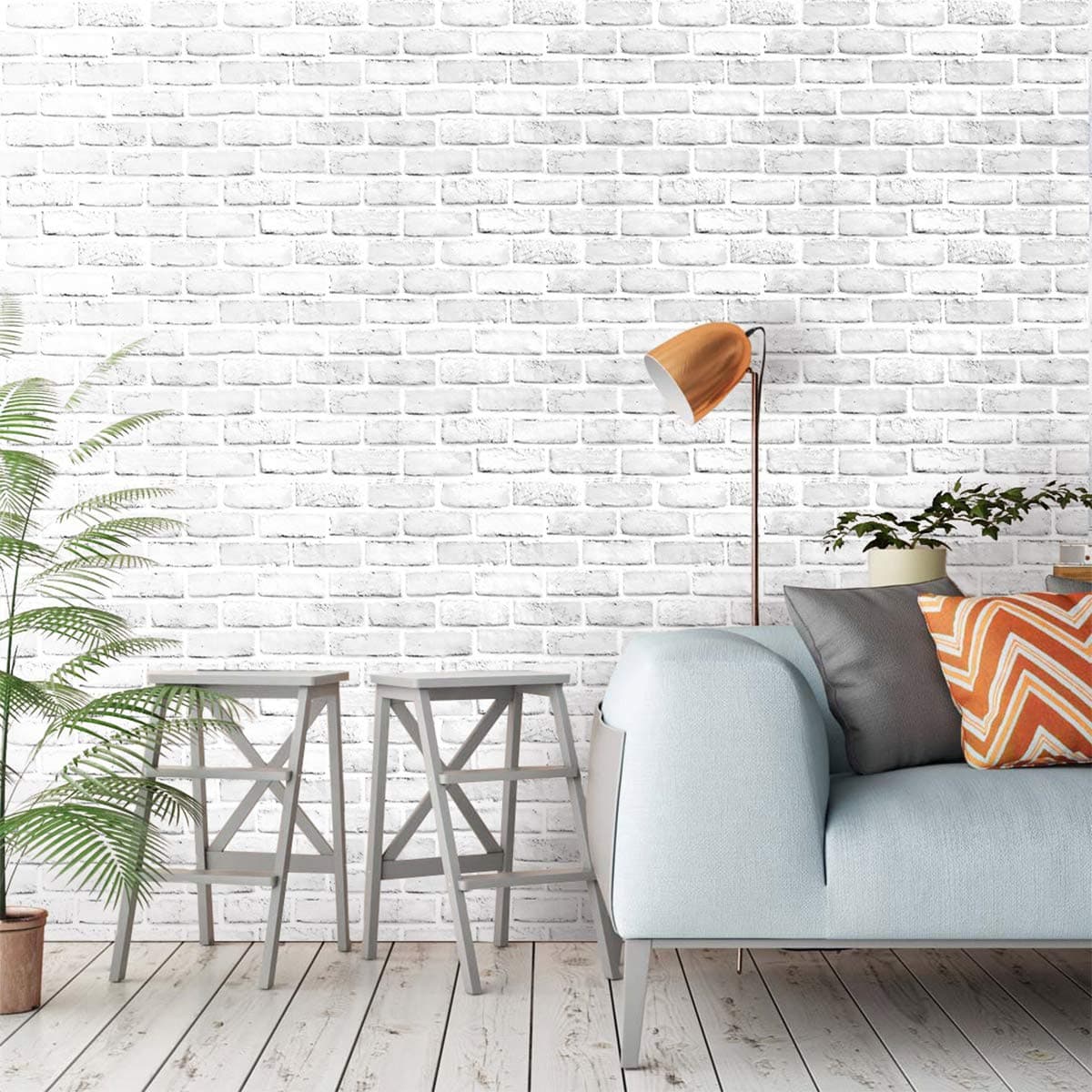 Akea White Gray Brick Wallpaper 17.7x236.2 Inch Self-Adhesive Removable Durable Peel and Stick Faux Brick Printed Home Decoration
