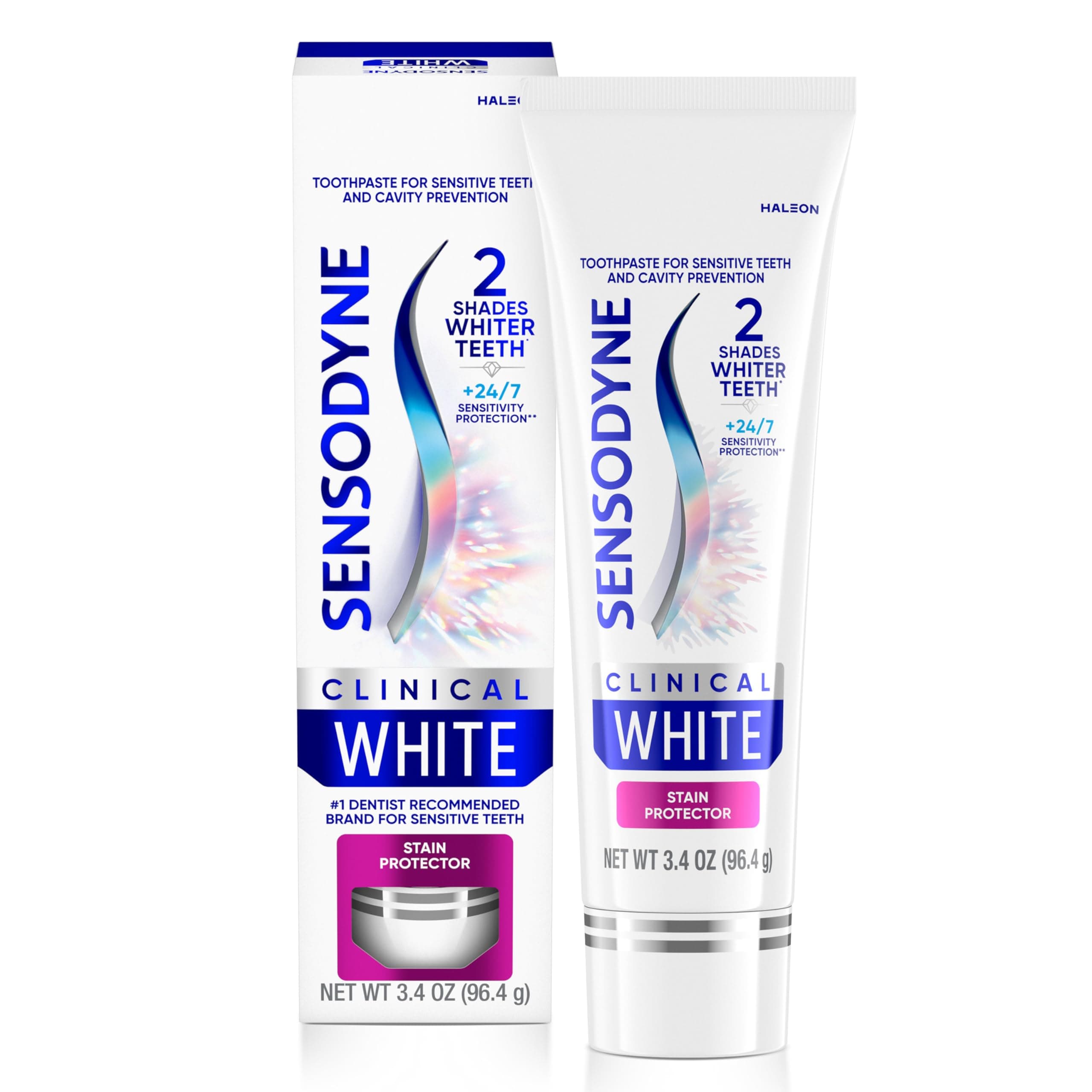 Sensodyne Clinical White Toothpaste, Clinically Tested Teeth Whitening for Sensitive Teeth, Stain Protection, 100ml