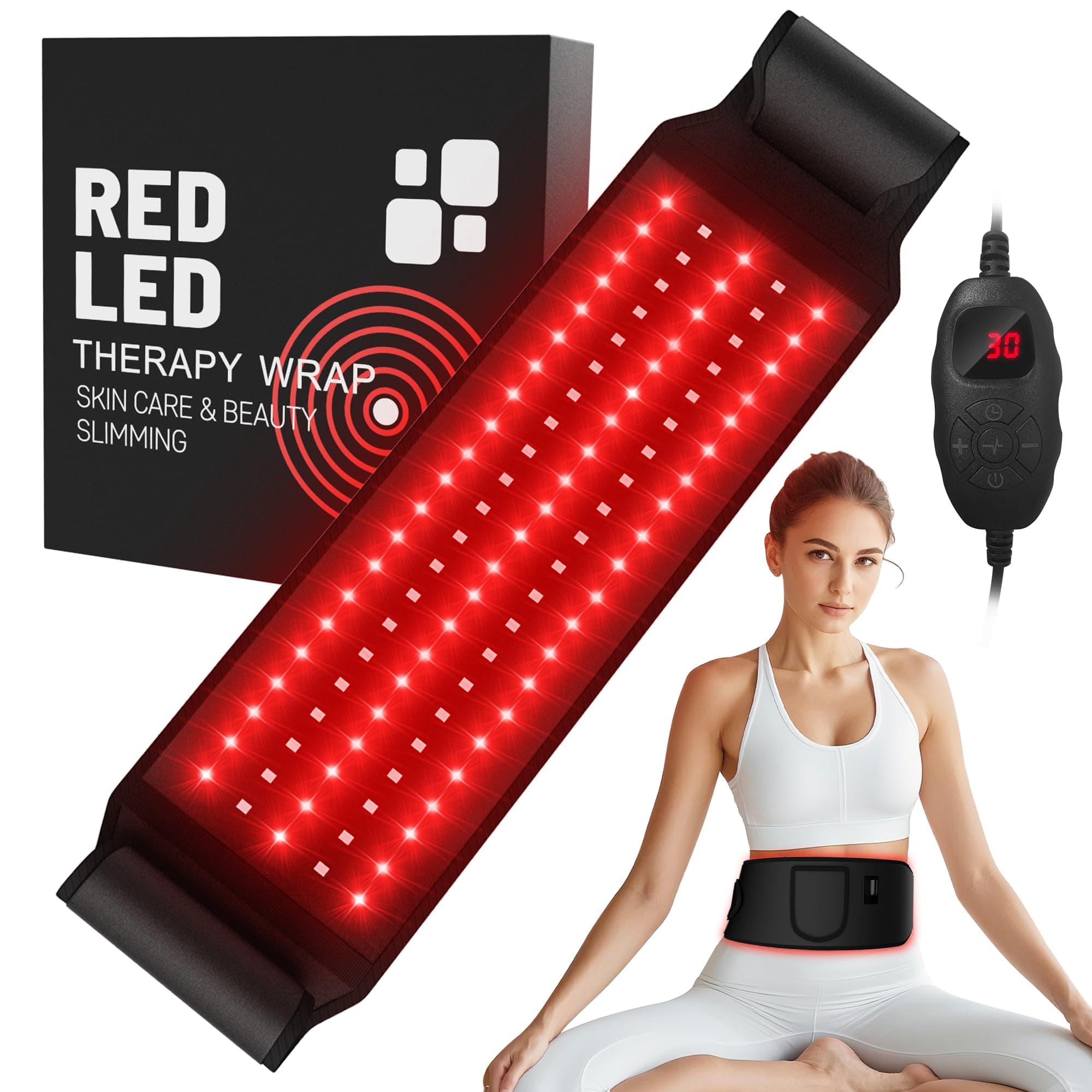 Red Light Therapy for Body:5 Light Levels Infrared Light Heat Therapy Belt Wrap for Back/Waist/Muscle/Pain Relief 660nm & 850nm Led Beads Red Light Therapy Device with Timer