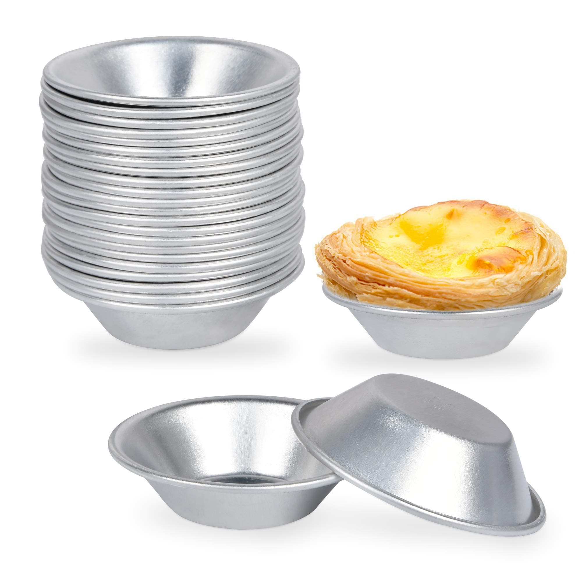 25 Pack Egg Tart Molds, Tartlets Dessert Mold Pans Tiny Pie Tin Puto Cup Bakeware Muffin Cupcake Cake Cookie Mold Baking Tool, Aluminum Round Reusable Nonstick Dessert Mold