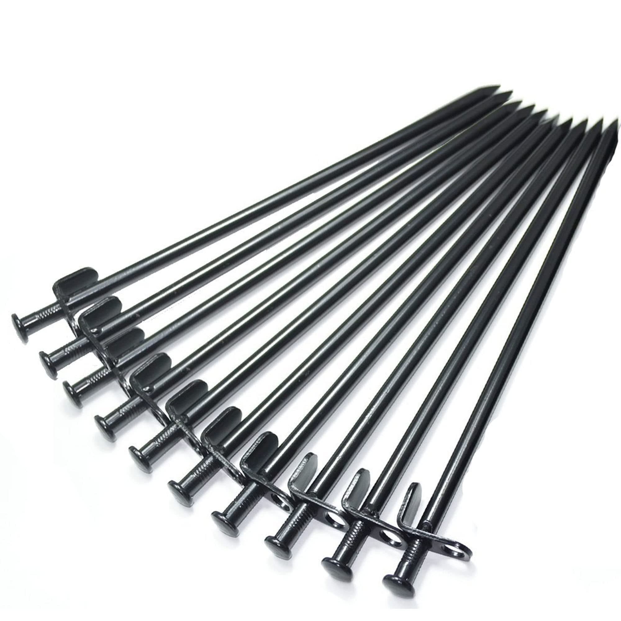 10-Pack Tent Stakes, Black / 11.8inch Heavy Duty Camping Stakes with Oxford Fabric Pouch, Unbreakable and Inflexible Steel Ground Stakes Tent for Outdoor Trip Hiking Gardening
