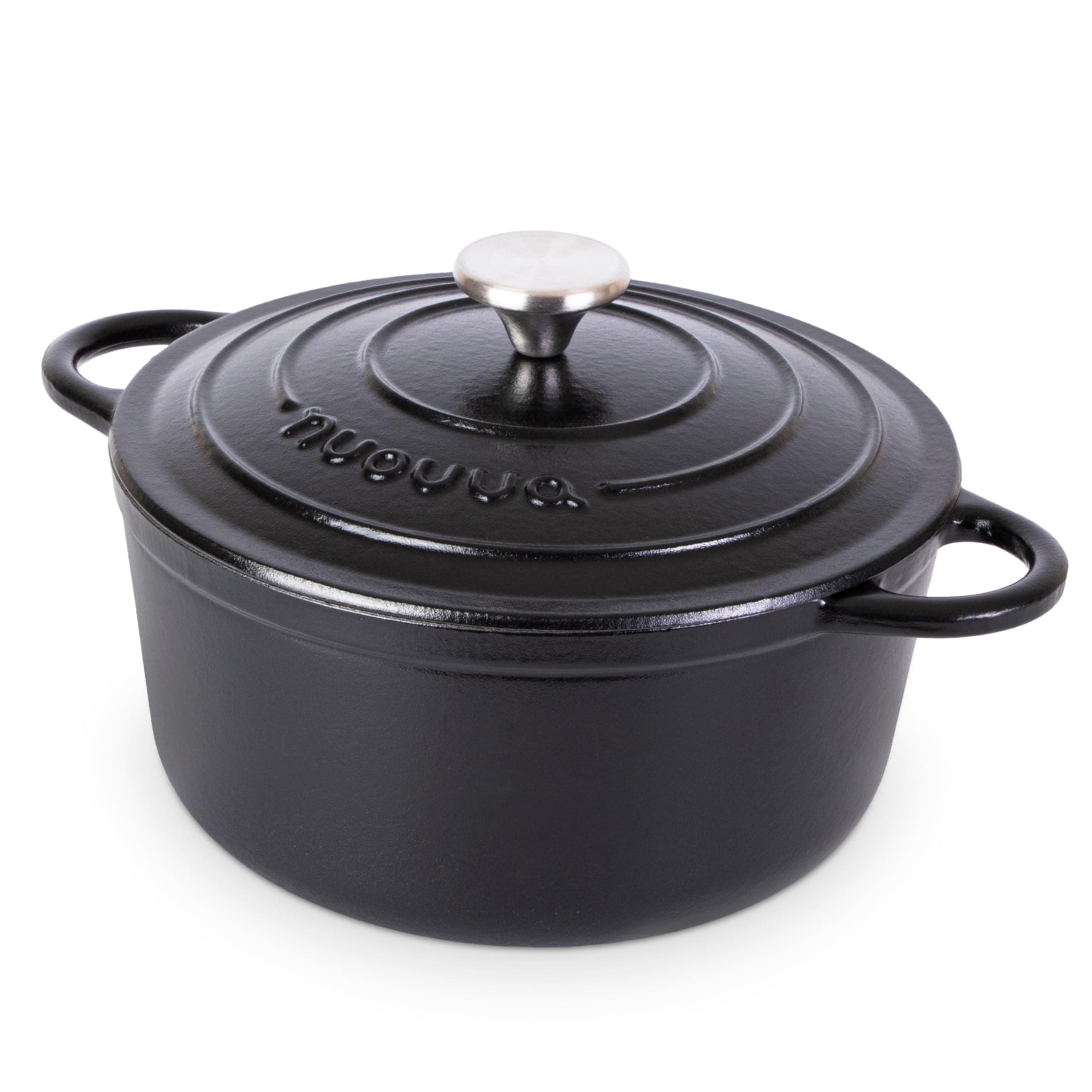 Cast Iron Pot with Lid – Non-Stick Ovenproof Enamelled Casserole Pot – Sturdy Dutch Oven Cookware – 4.7L, 24cm – (Black)