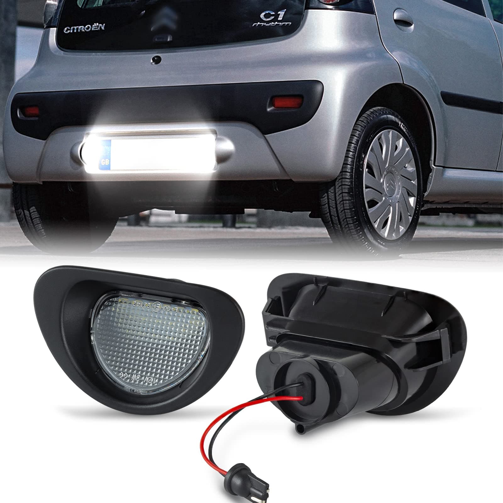 2 x LED Number License Plate Light for CITROEN C1, LED Number Plate Light Lamp for Peugeot 107, Canbus Design Error Free Led License Plate Light