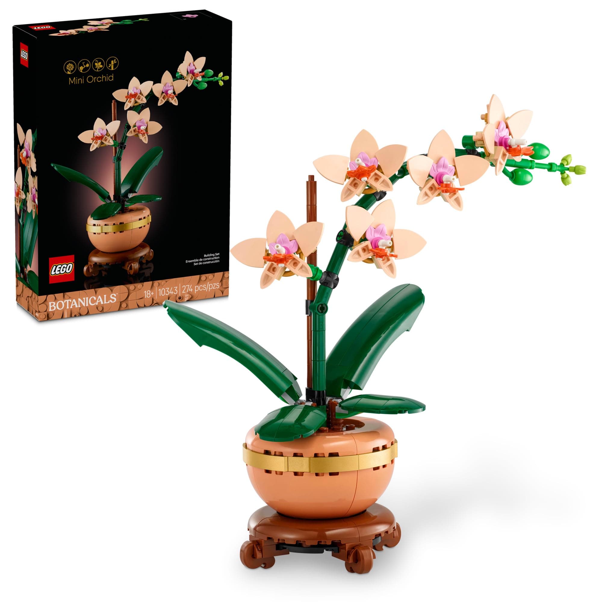Botanicals Mini Orchid Building Set - Artificial, Fake Orchid for Home Decor, Adults Ages 18+ - Gift for Mothers Day - Indoor Plant Decorations for Table, Desk, Office - 10343