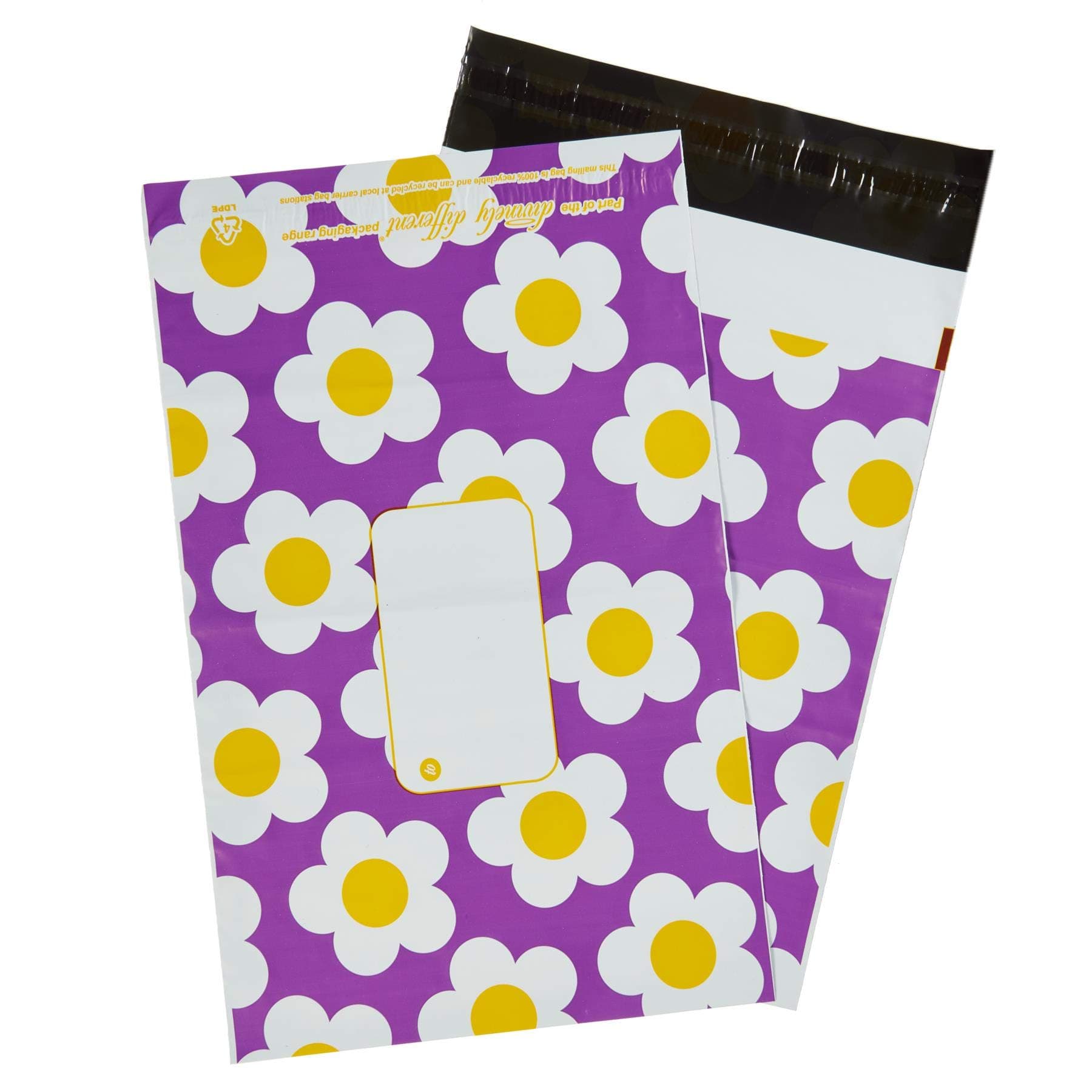 Divinely Different Printed Daisy Mailing Bags - 162mm x 230mm (6" x 9") 50 Micron (200g) - Daisy Purple - Pack of 10
