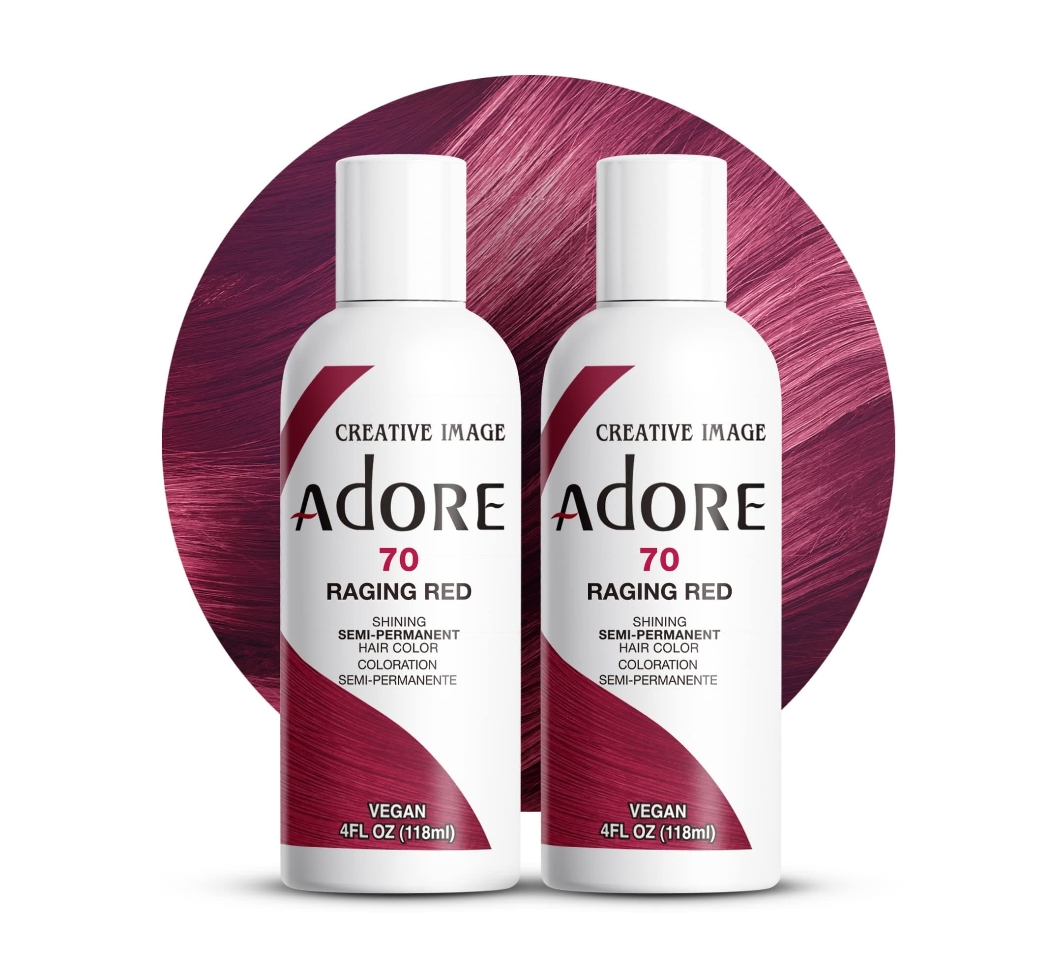 Adore Semi Permanent Hair Color (070 Raging Red) (2 Pack) | Vegan & Cruelty-Free Red Hair Dye | No Ammonia, No Peroxide, No Alcohol | 4 Fl Oz