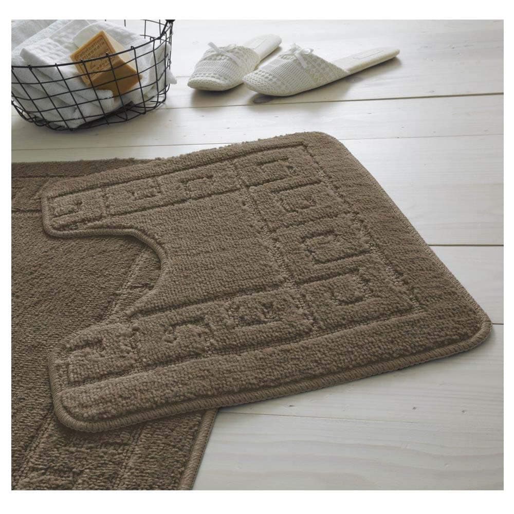 Bath Mat Set 2 Piece Non Slip Rubber Pedestal and Bath Mat Set Toilet Greek Bathroom Rug New (Mocha)
