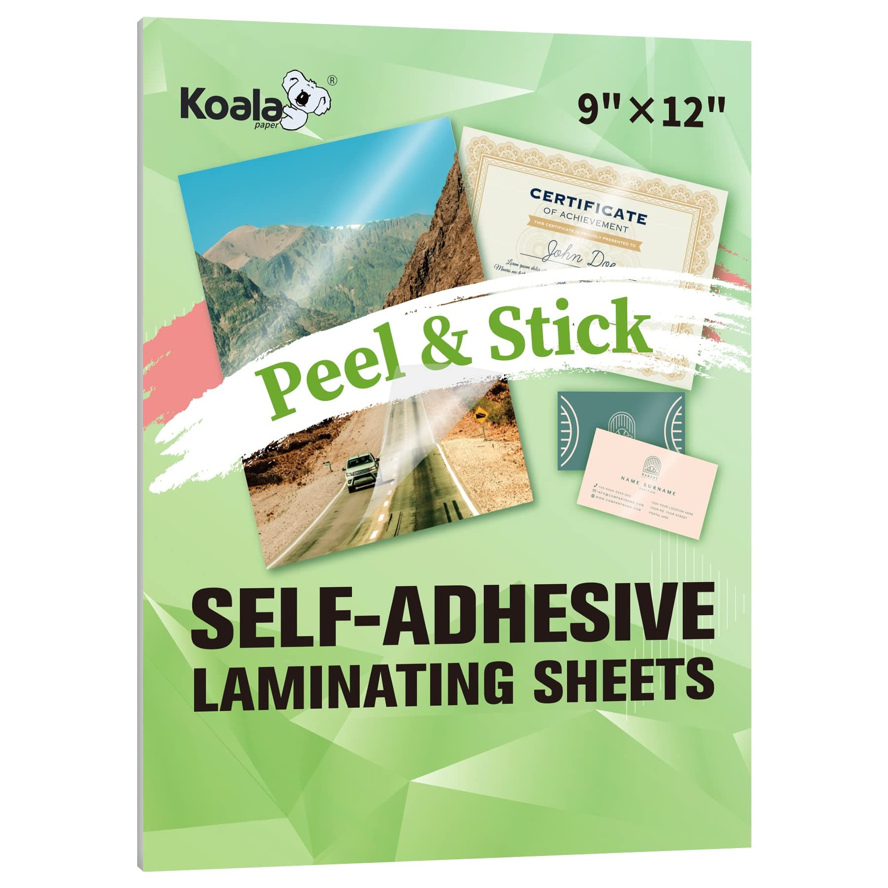 Koala Self Adhesive Laminating Sheets - 9 x 12 Inch Clear Laminate Sheets for Stickers, Photos - 5 Sheets, No Machine Needed
