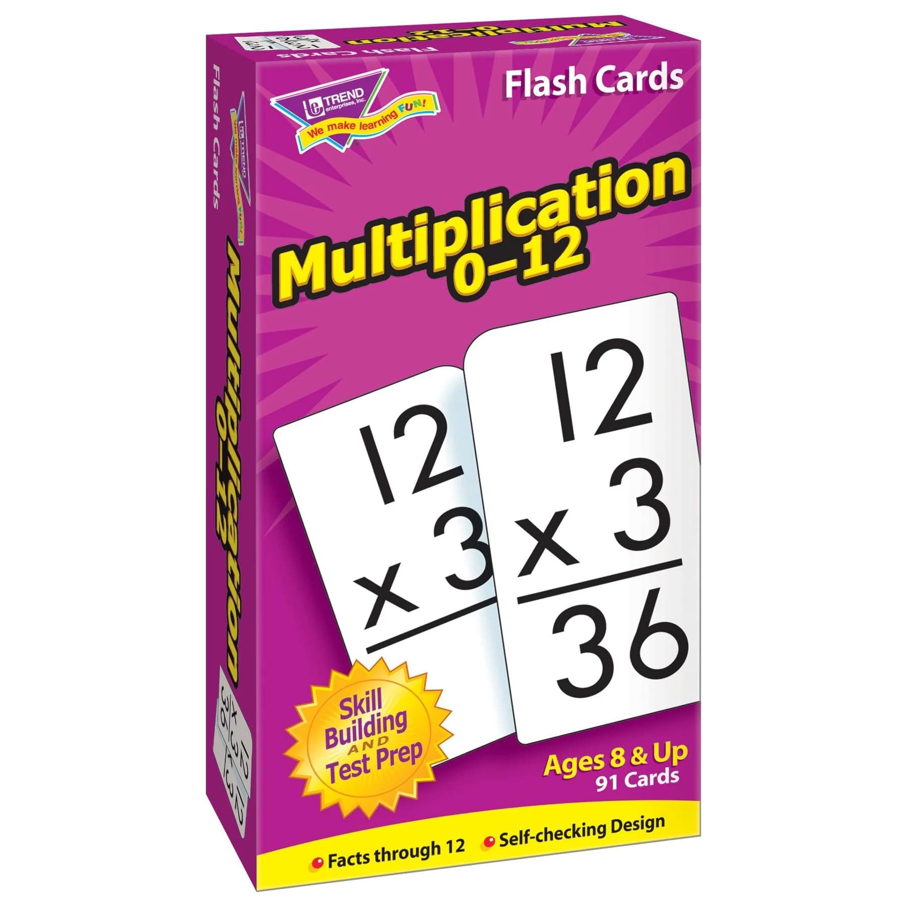 Multiplication 0-12 Skill Drill Flash Cards, Exciting Way for Everyone to Learn, Facts Through 12, Self-Checking, Great for Skill Building and Test Prep, 91 Cards Included, Ages 8+
