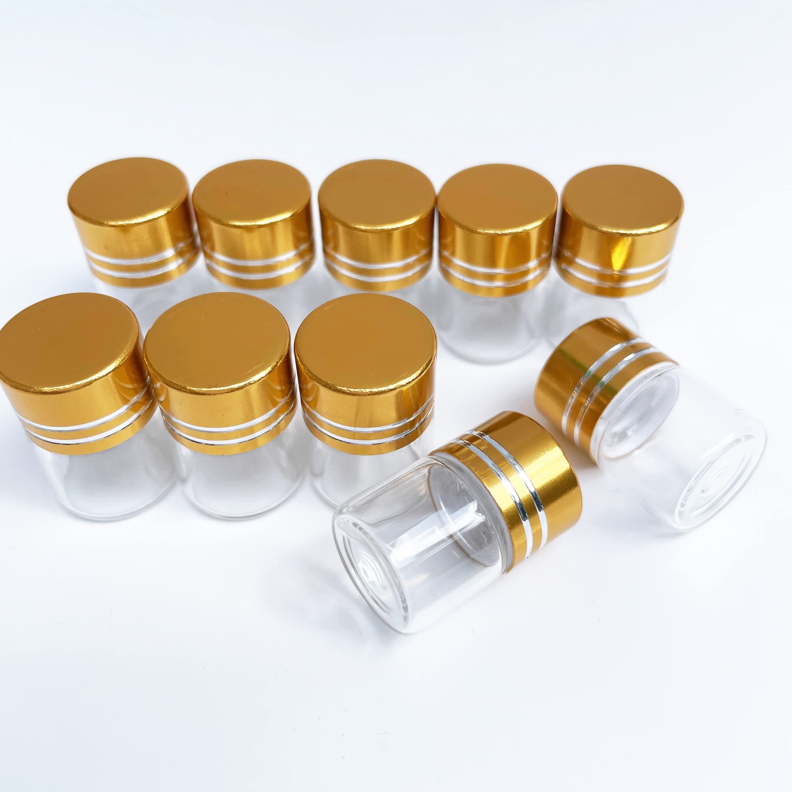 10pcs 1ml 16x20mm Tiny Mini Small Clear Bottles Glass Vials 1ml with Caps Gold