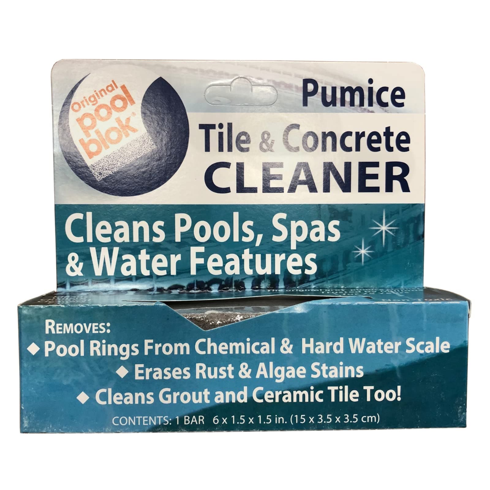 US Pumice Pool Blok PB-80 Tile & Concrete Cleaner Pumice Block, 100% Natural Pumice Stone for Cleaning Pools, Spas & Water Features, Pool and Spa Cleaner, 6-1/2" x 1-1/2" x 1-1/2, Pack of 1