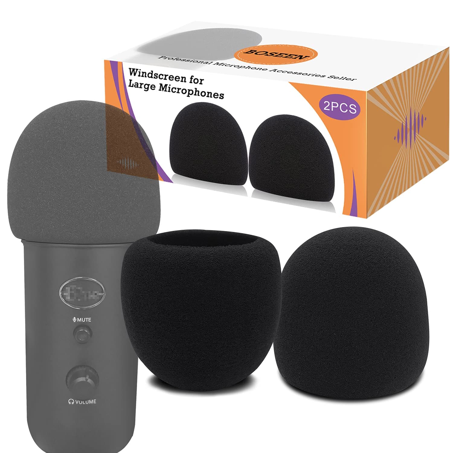 Foam Microphone Windscreen for Blue Yeti - Professional Pop Filter for 2.5 Inch Diameter Microphones Sponge Mic Cover 2Pcs