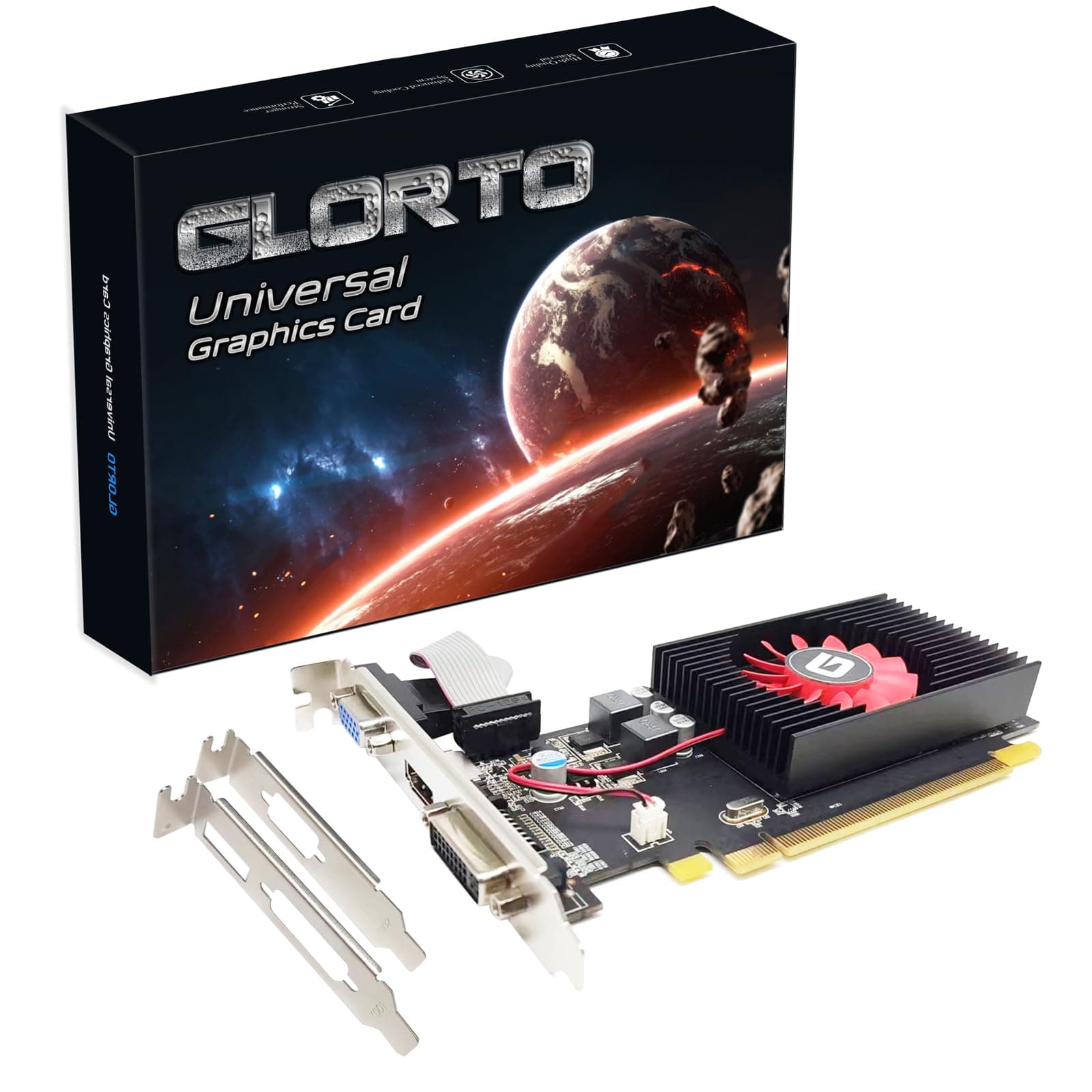 Glorto Radeon HD 5450 1GB DDR3 Low Profile Graphics Card, PCI Express 2.0 x16, HDMI/VGA/DVI, Entry Level GPU for PC, SFF and HTPC