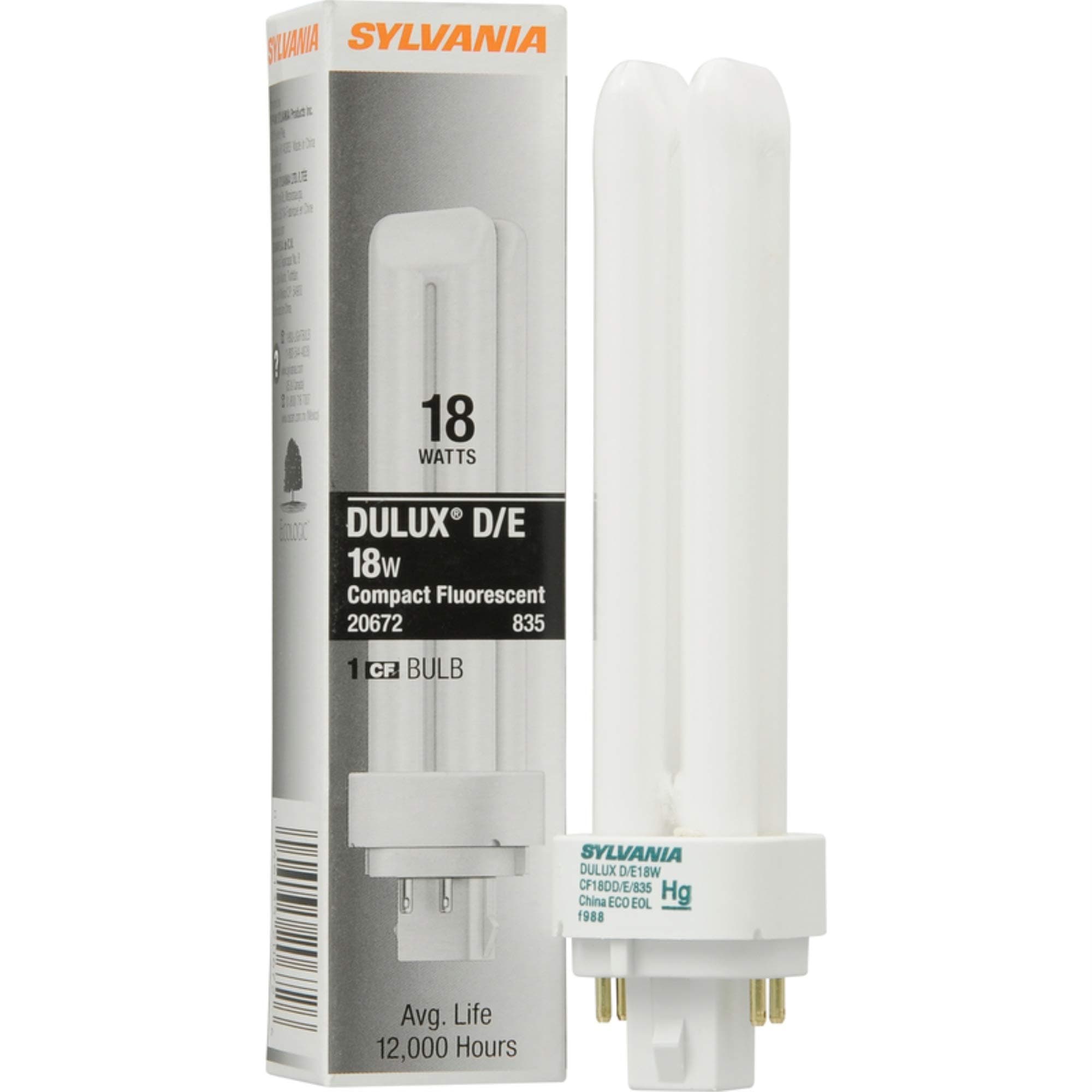 (10 Pack) Sylvania 20672 CF18DD/E/835/ECO 18-Watt 3500K 4-Pin Double Tube Compact Fluorescent Lamp