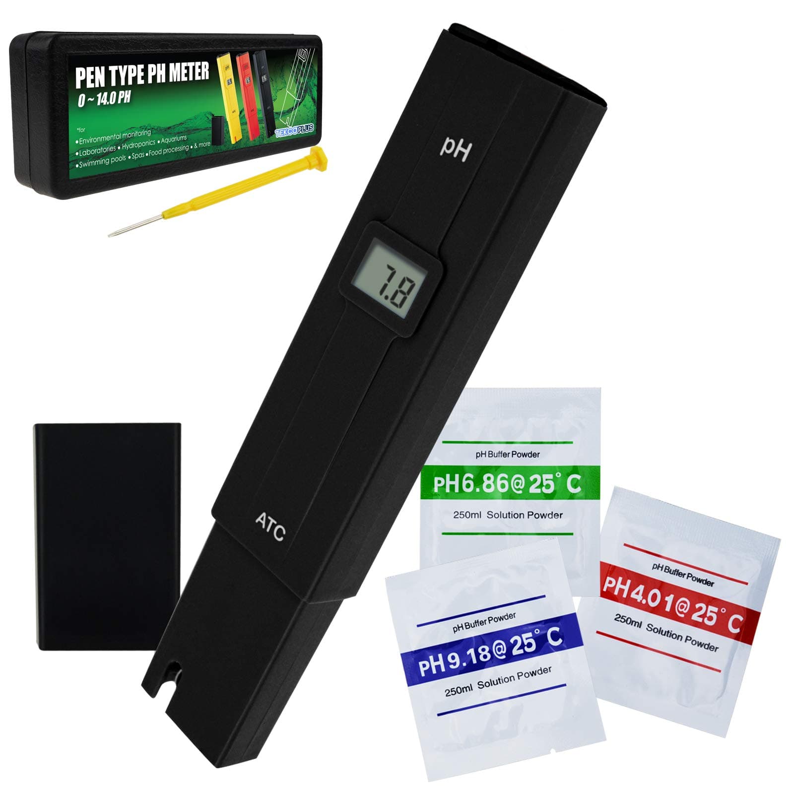 Digital PH Meter 0.0-14 pH Pocket Size Pen Type Measurement Range for Household Drinking, Pool and Aquarium Water, Hydroponics PH Tester Portable Kit Design with ATC ±0.1pH Measurement(BLACK PH METER)