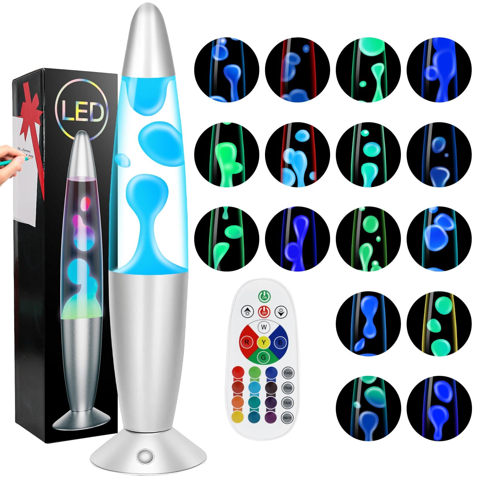 Liquid Motion Lamps with Remote, 17 Colors Changing Night Light 13.5 Inch RGB LED Table Lamp Relaxing Lamp for Kids Adults, LED Night Lights Lamp for Home Decor Christmas,Party,Blue Wax