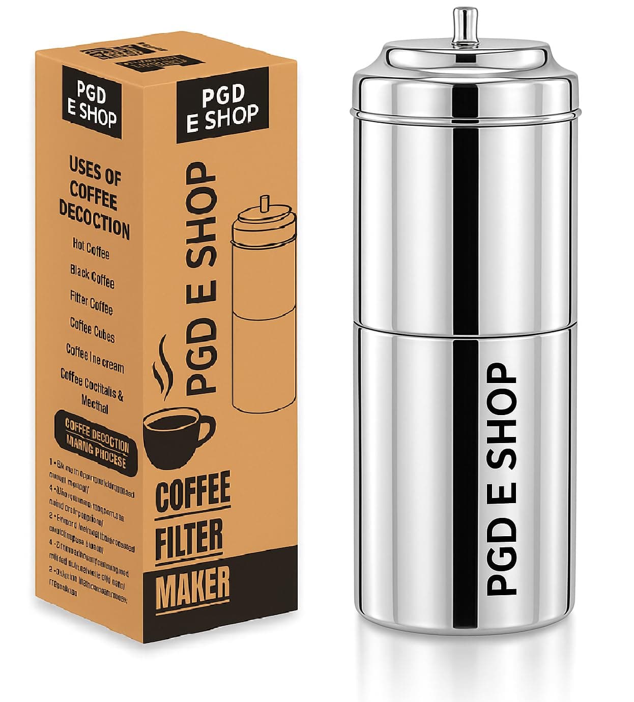 PGD Stainless Steel Drip Coffee Brewer for South Indian Filter Coffee | Traditional Decoction Dripper | Indian Coffee Maker for Home & Kitchen | Durable & Rust-Resistant