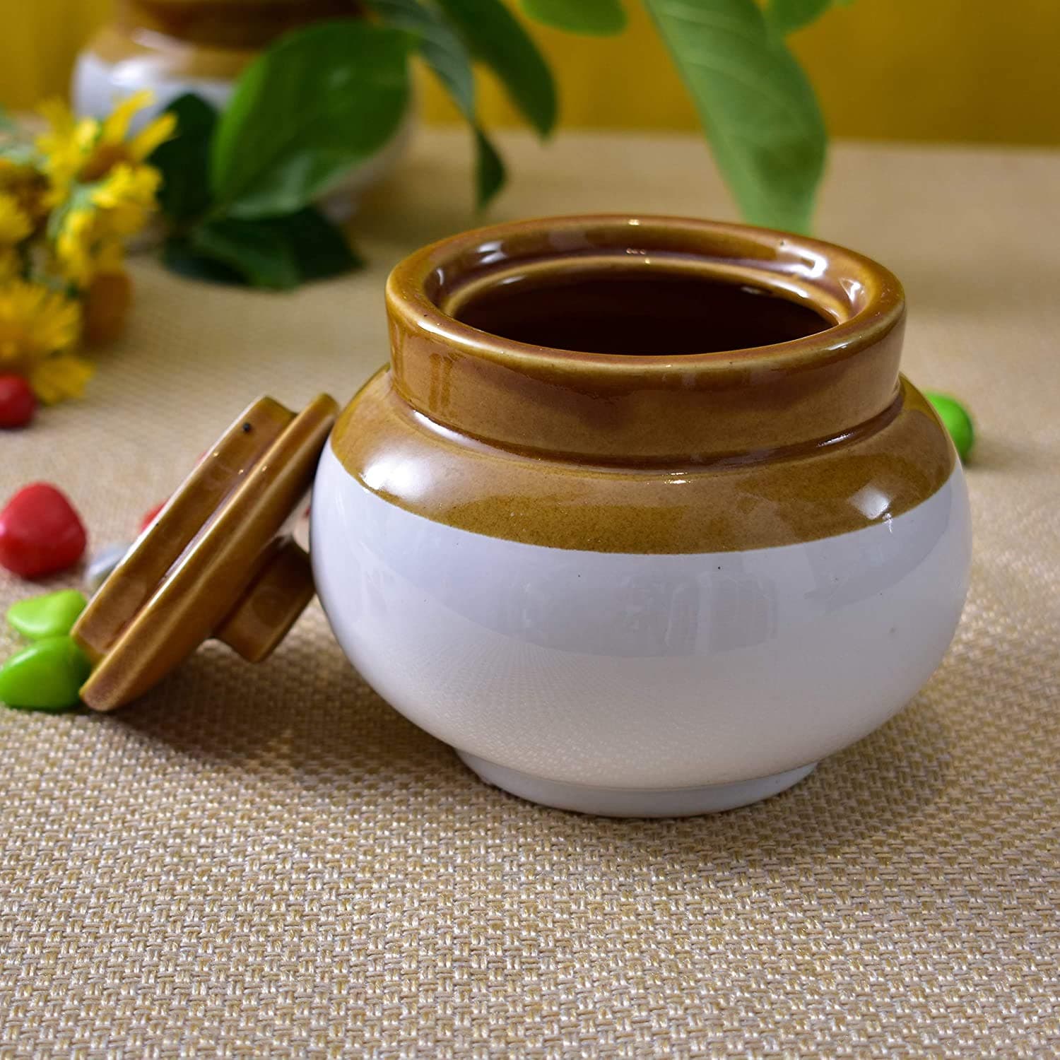 Ceramic cearmic pickle set lota shape 500ml, Brown