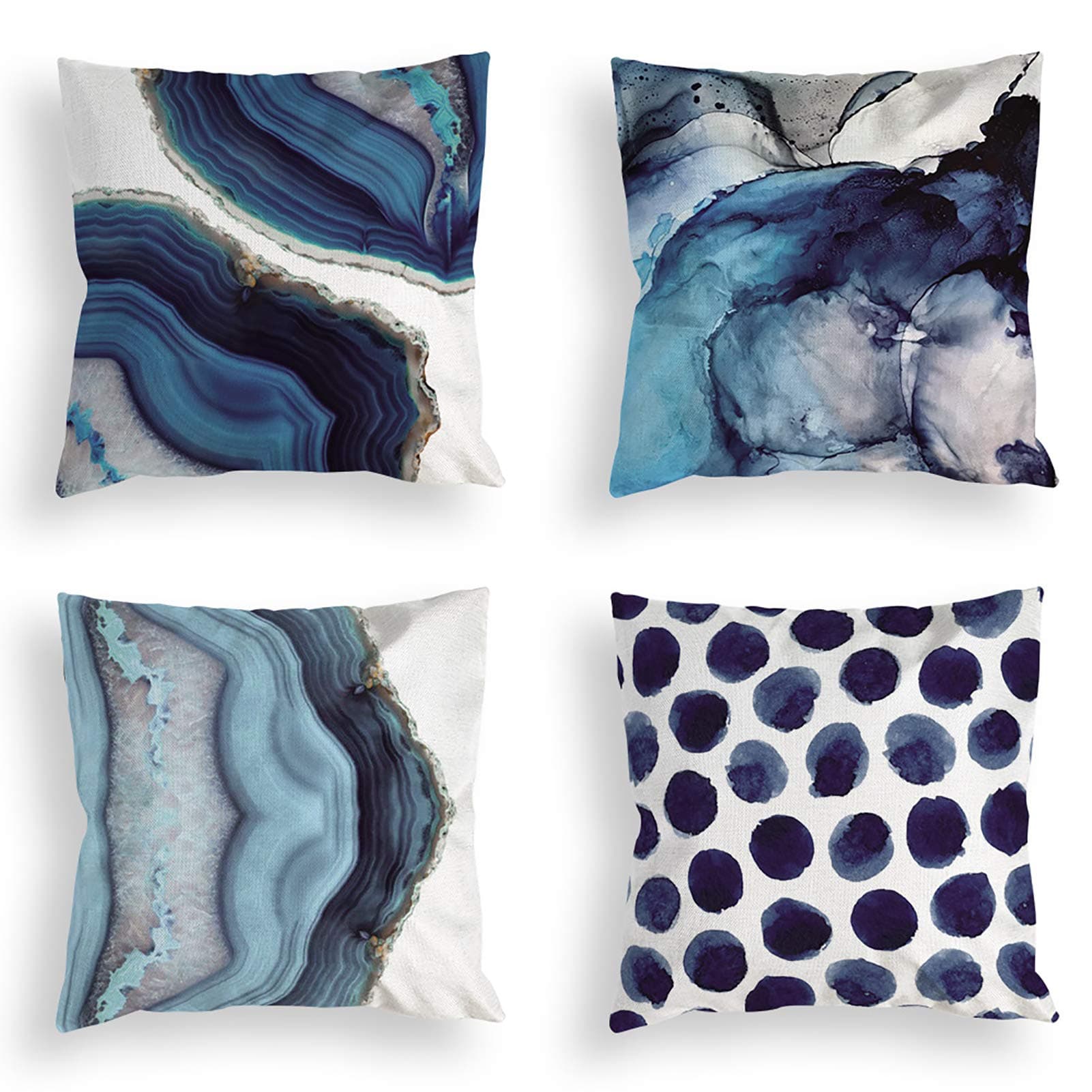 Set of 4 Decorative Throw Pillow Covers,Navy Blue Marble Dots Sea Texture Linen Cushion Sofa Bedroom Car,Home Decor,18 x 18 Inch.1367