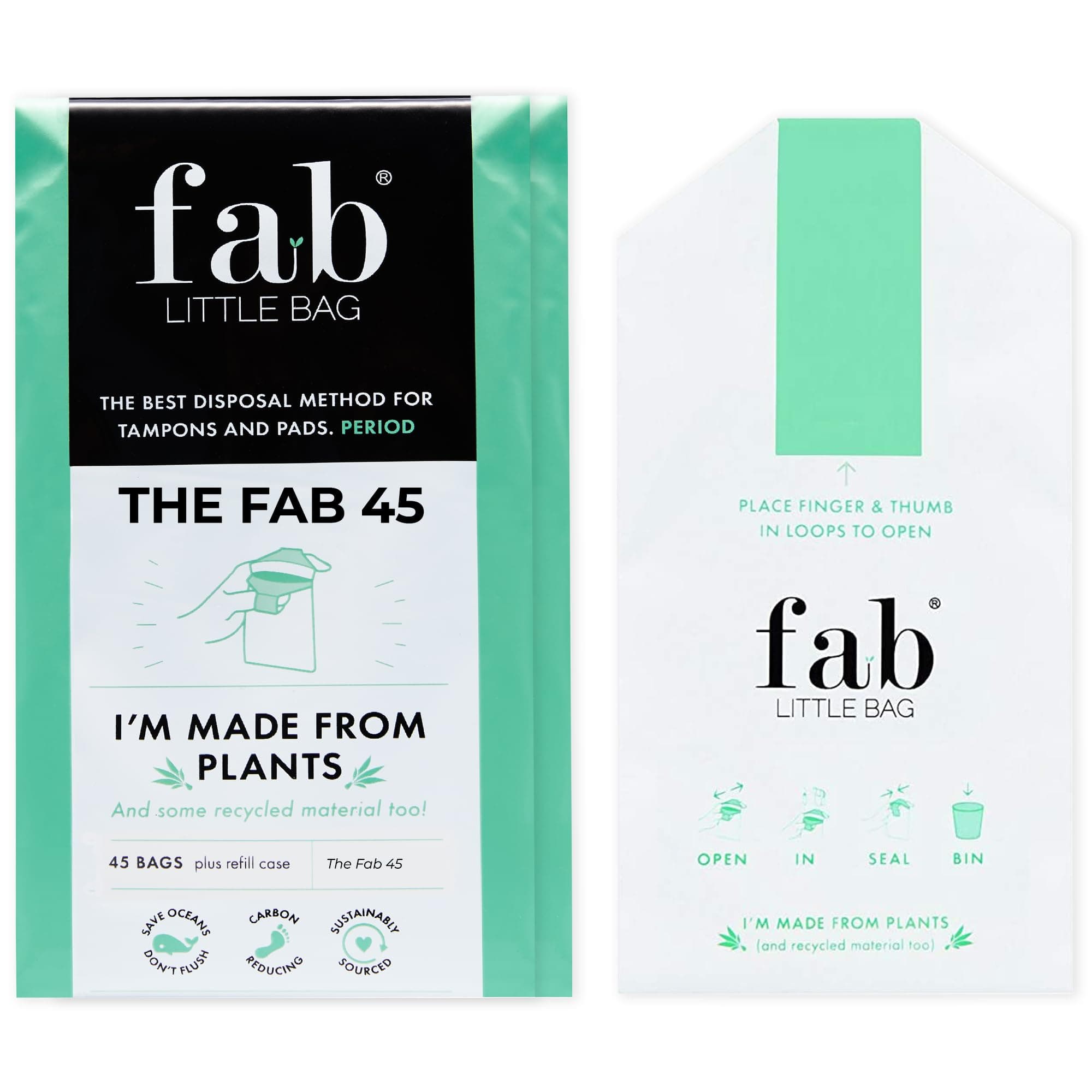 Fab Little Bag Starter Plus Pack - 45 Sanitary Disposal Bags Plus Recyclable Refill Pack for Out and About (45 Pack)