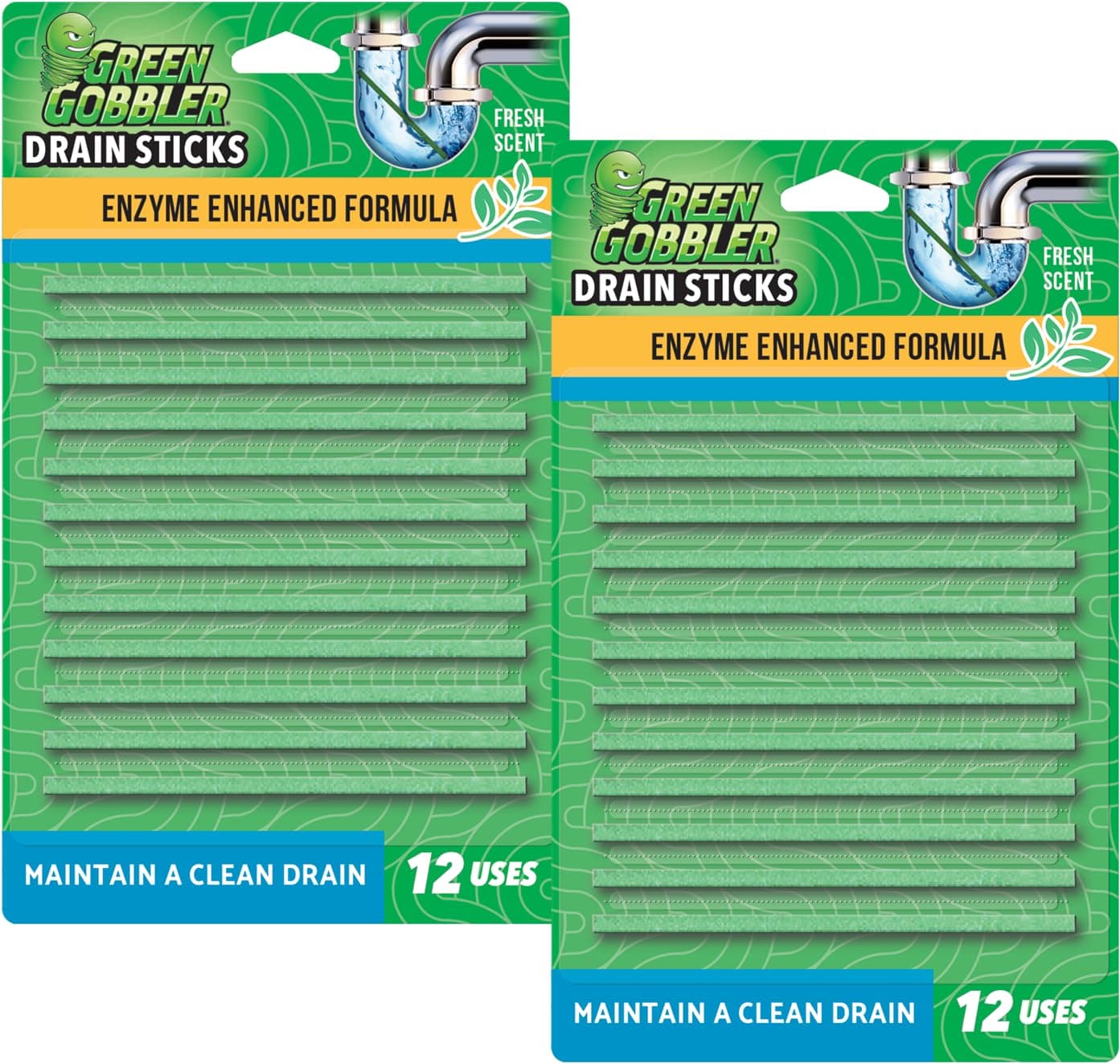 Green Gobbler BIO-Flow Drain Strips - 24 Count, Unscented, Cleans Drains & Eliminates Odors, Solid, Drain Opener Substance