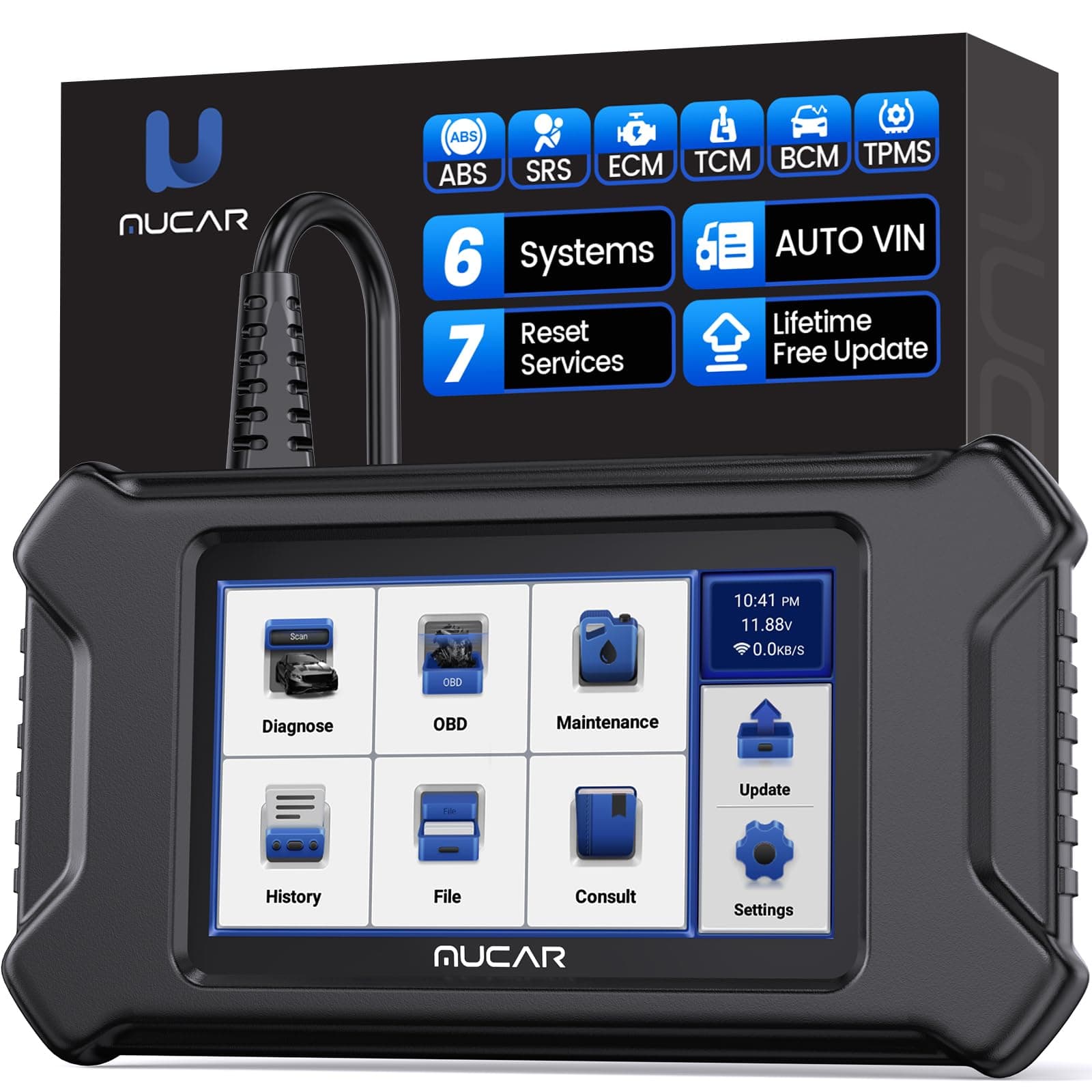 MUCAR Car Diagnostic Tool OBD2 Scanner, CS6 Car Scanner with 6 System (ABS SRS ECM TCM BCM TPMS) with 7 Reset Service (Oil EPB SAS ETS TPMS ABS DPF), Auto VIN Scan Tool for All Car Free Lifetime