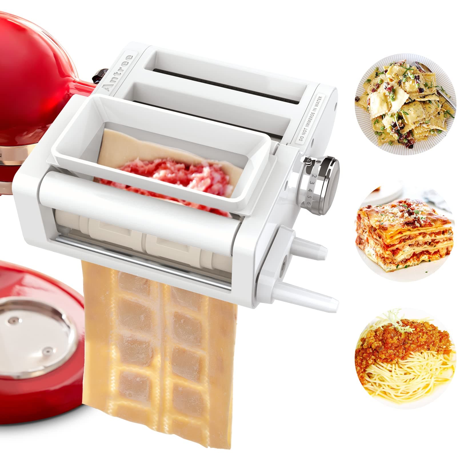 3-IN-1 Pasta Attachment & Ravioli Attachment for KitchenAid Stand Mixers, Pasta Maker Assecories included Pasta Sheet Roller, Spaghetti Cutter and Ravioli Maker Attachment