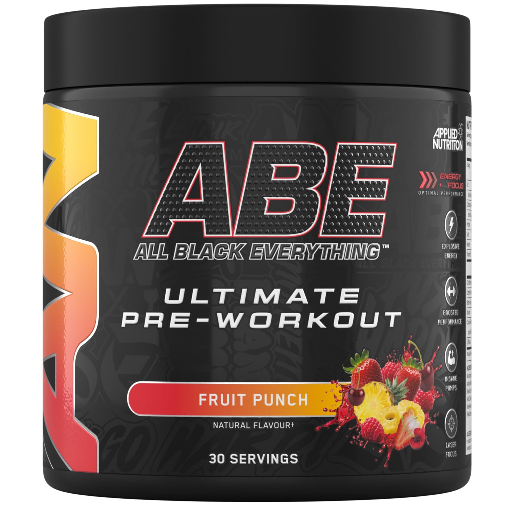 Applied Nutrition ABE Pre Workout - All Black Everything Pre Workout Powder, Energy & Physical Performance with Citrulline, Creatine, Beta Alanine (375g - 30 Servings) (Fruit Punch)