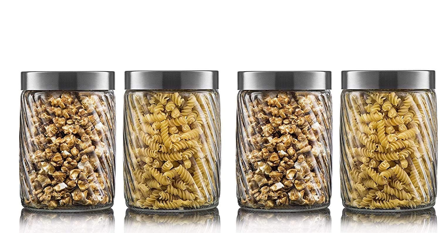 Ash & Roh® - Clear Glass Jar And Container With Air Tight Lid Storage of Spices and Dry Fruit (1200 ML BALLON, 4)