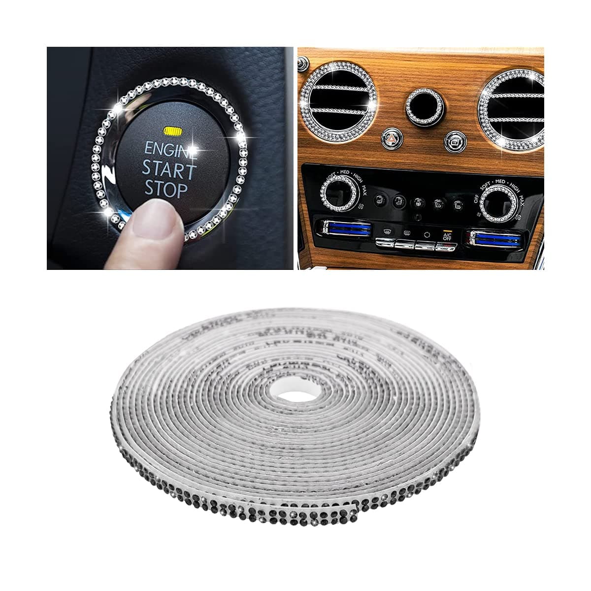 Bling Car Interior Trim Strips, 16.4 Ft 5m Auto Rhinestone Crystal Decoration Accessories, Self Adhesive DIY Flexible Car Trim, Universal Car Decorative Stickers for Women Girl