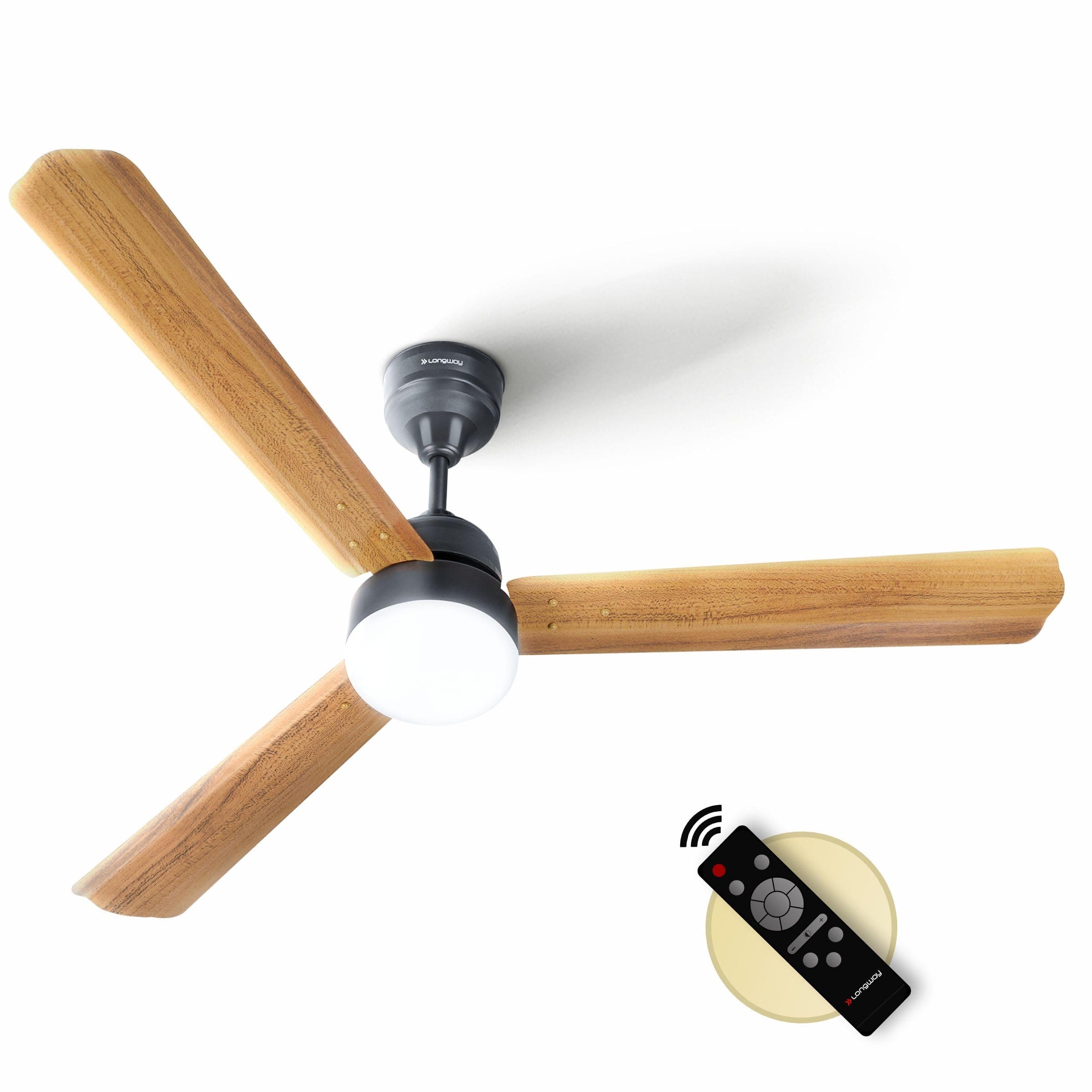LONGWAY Luminair Max 1200 mm BLDC Ceiling Fan with Remote Control & LED Light | BEE 5 Star Rated Energy Efficient | Ultra High Speed 3 Blade Anti-Dust Decorative | 5 Years Warranty (Golden Birch)