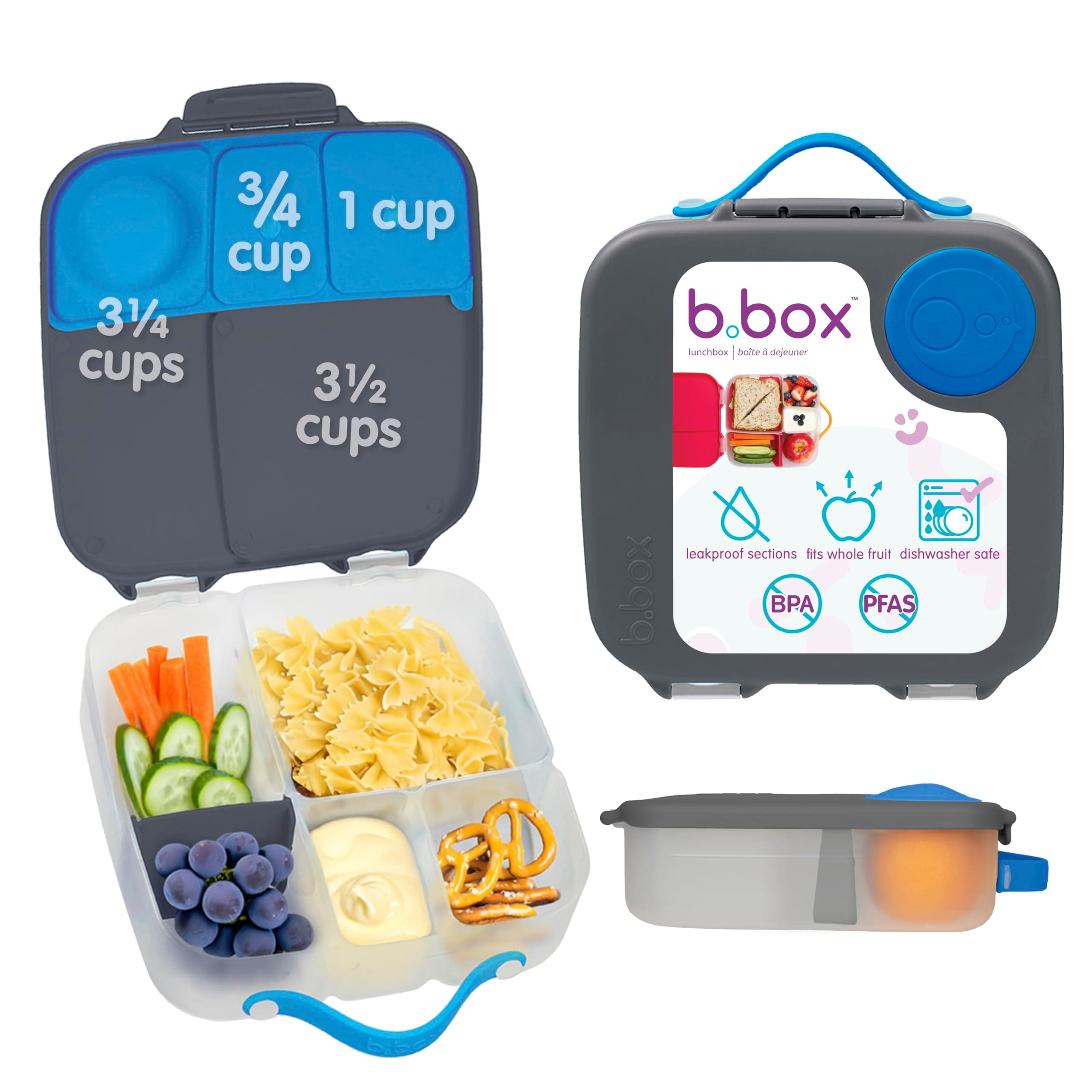 Lunch Box for Big Eaters All Ages - 8.5 Cup Leak Proof Bento Box with 4 Compartments, School Lunch Container with Ice Pack, Dishwasher Safe, BPA-Free, PFAS-Free - Blue Slate