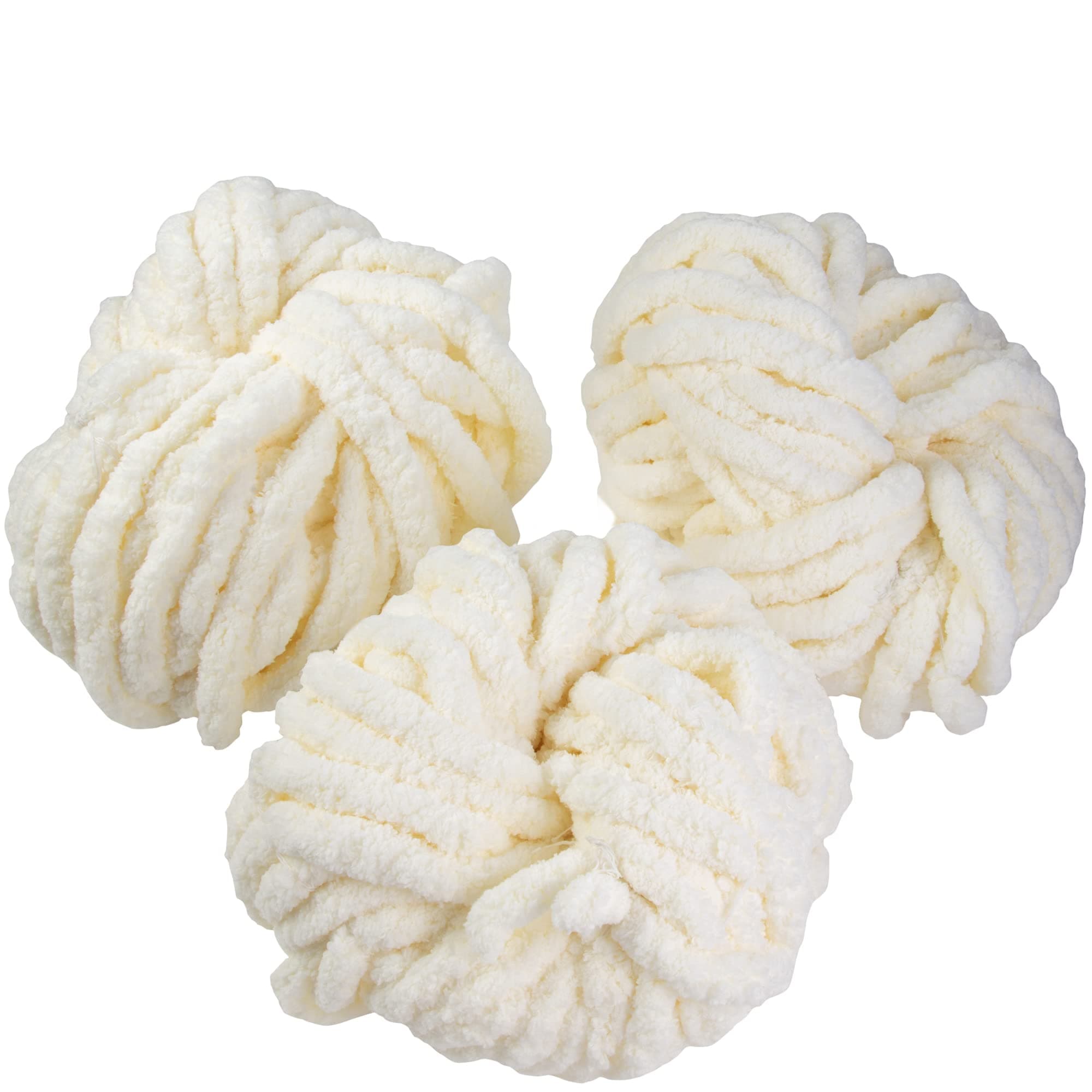 Chunky Yarn for Crocheting (Cream, 3 Pack)- 72 Yards Total, 20mm Super Soft Thick Jumbo Chenille Yarn for Cozy Valentines Decor, Handmade Gifts, Galentines Crafts, Arm Knitting, Blankets, Pillows